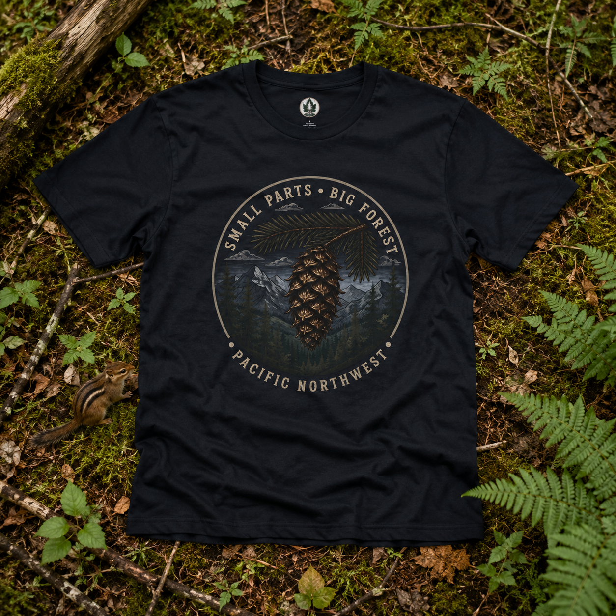 Pacific Northwest Tree T‑Shirt — “Small Parts - Big Forest” Tee