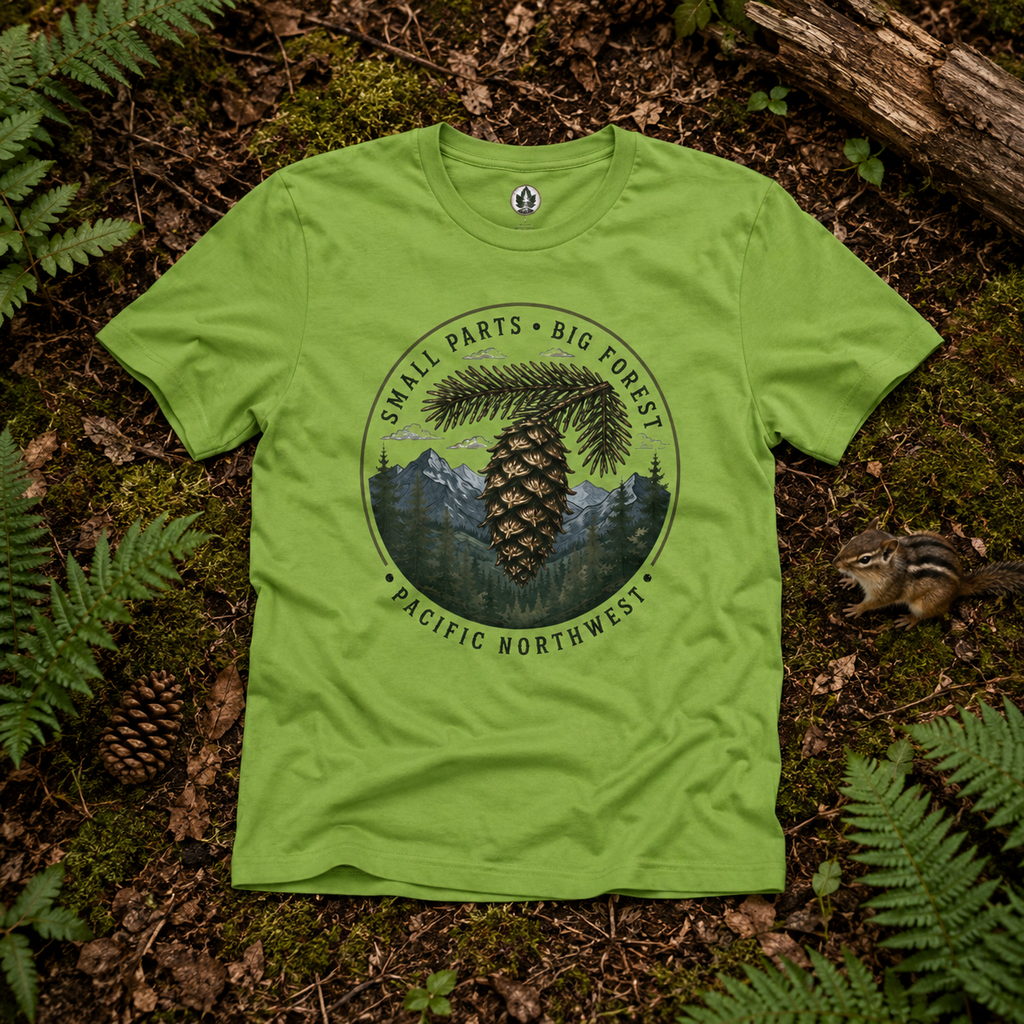 Pacific Northwest Tree T‑Shirt — “Small Parts - Big Forest” Tee