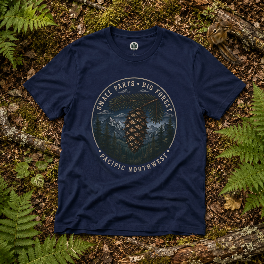 Pacific Northwest Tree T‑Shirt — “Small Parts - Big Forest” Tee
