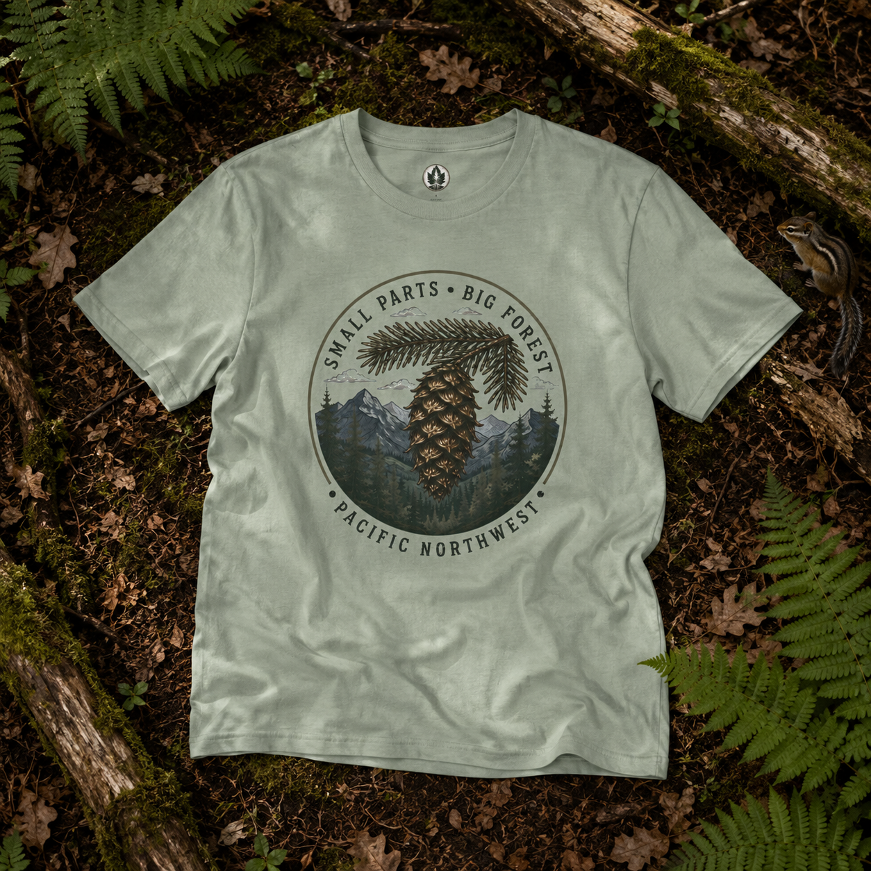 Pacific Northwest Tree T‑Shirt — “Small Parts - Big Forest” Tee