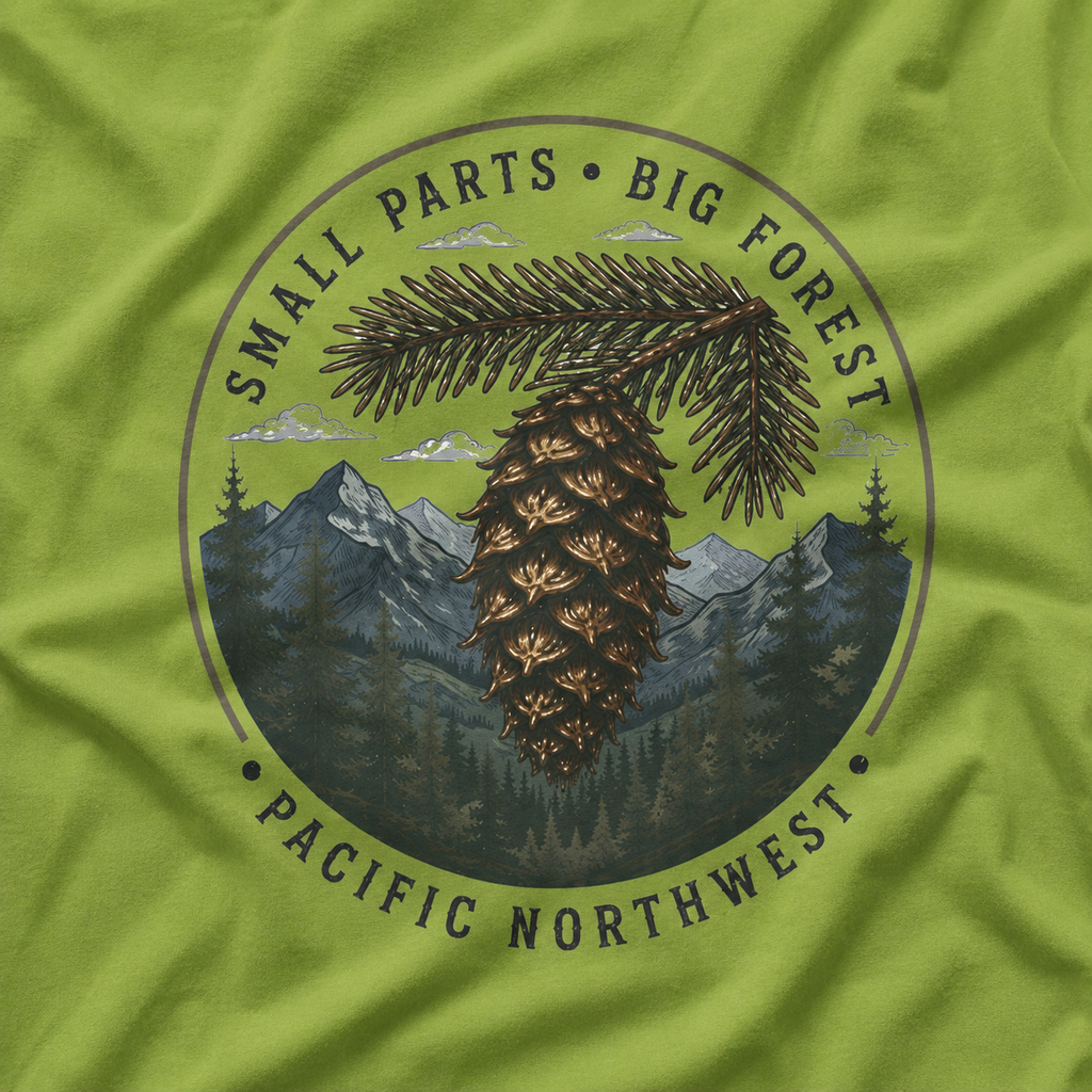 Pacific Northwest Tree T‑Shirt — “Small Parts - Big Forest” Tee