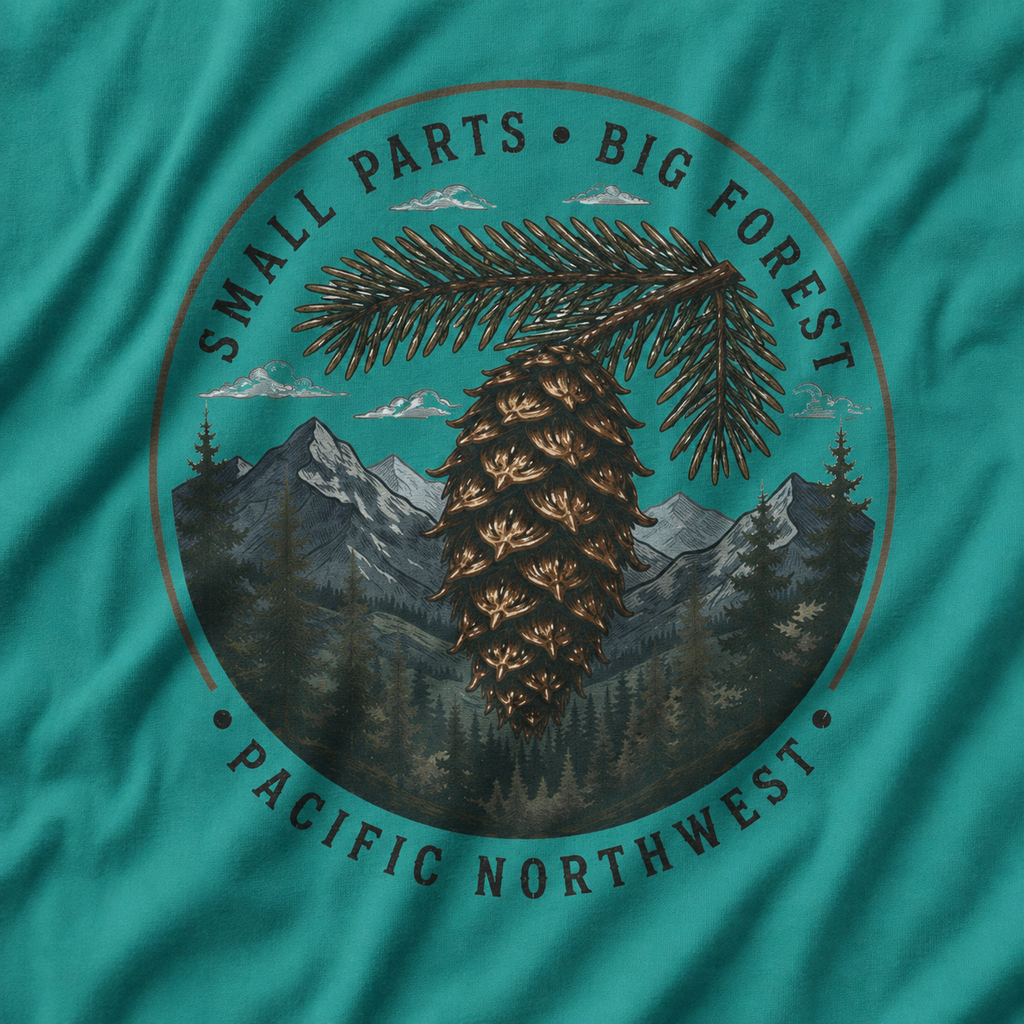 Pacific Northwest Tree T‑Shirt — “Small Parts - Big Forest” Tee