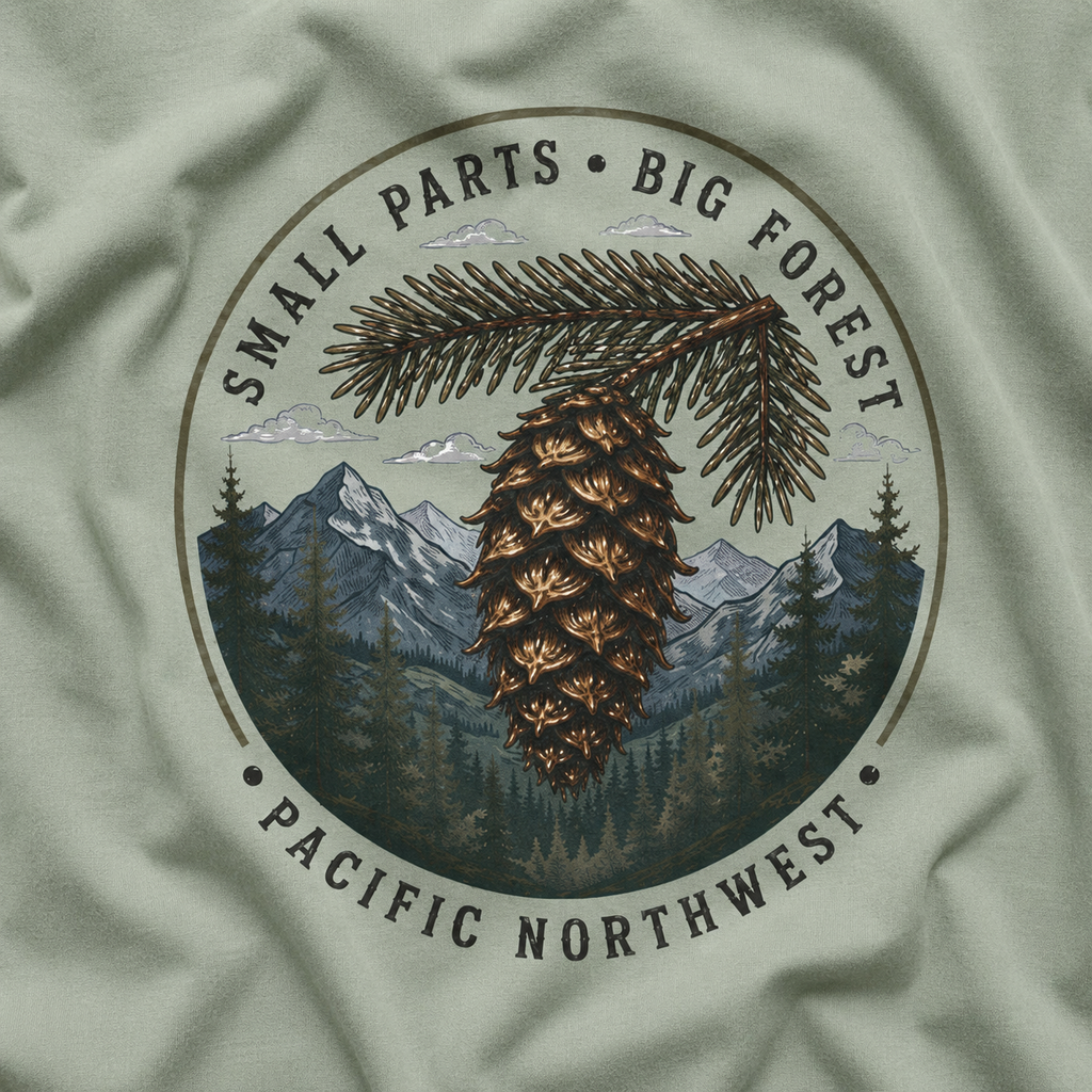 Pacific Northwest Tree T‑Shirt — “Small Parts - Big Forest” Tee
