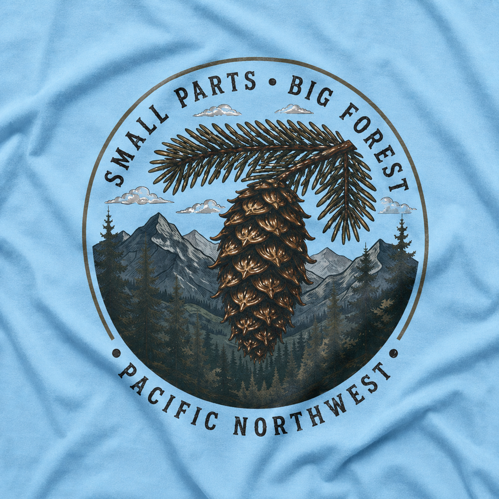 Pacific Northwest Tree T‑Shirt — “Small Parts - Big Forest” Tee