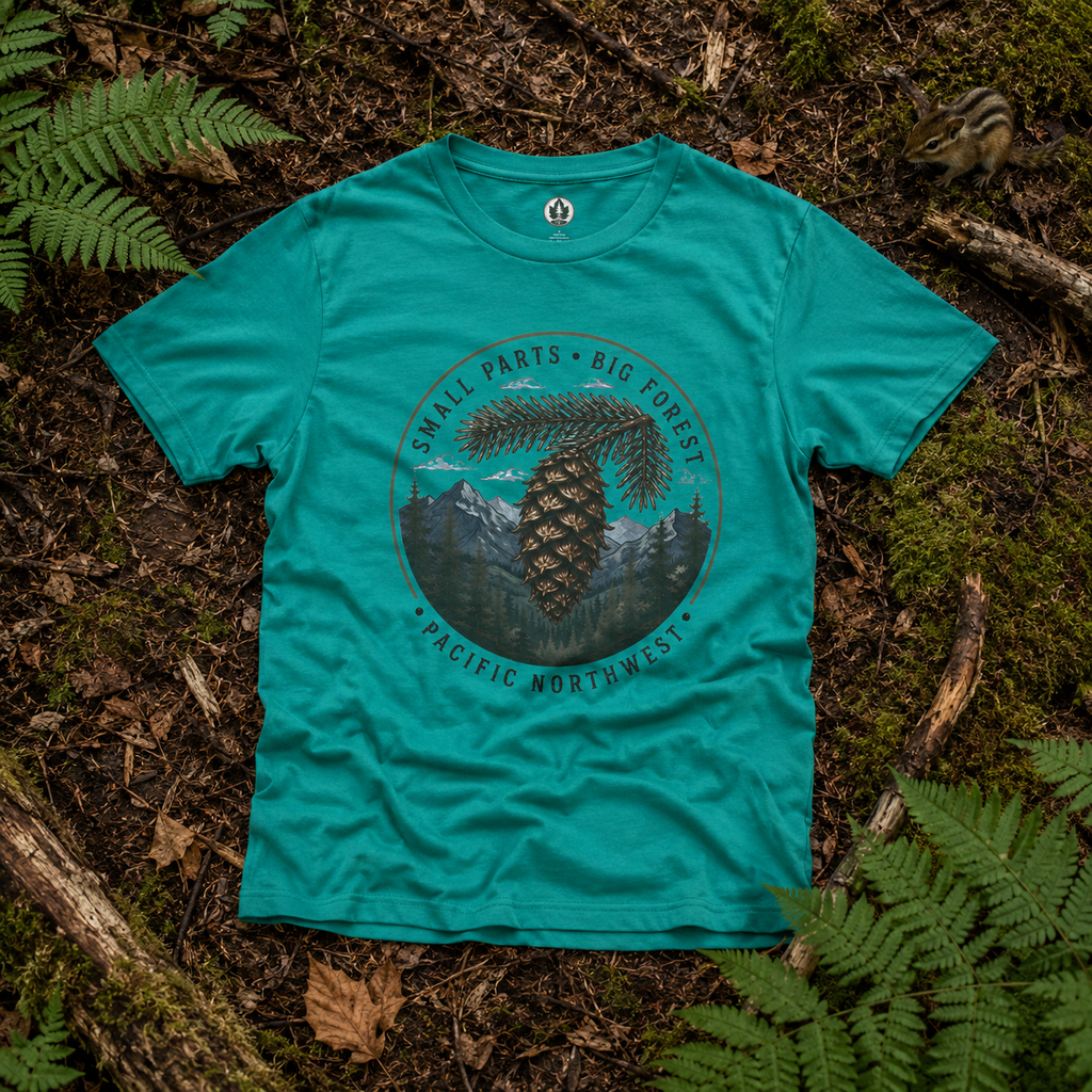 Pacific Northwest Tree T‑Shirt — “Small Parts - Big Forest” Tee