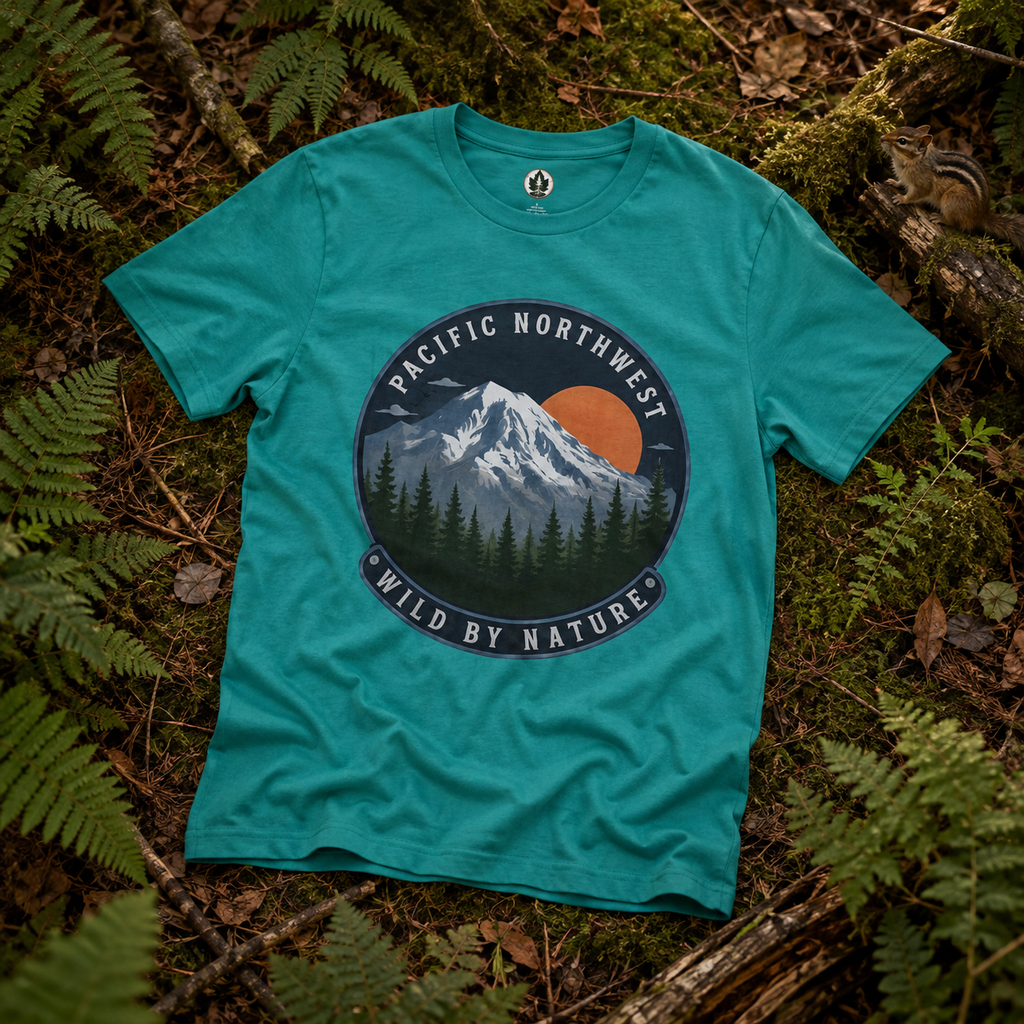 Pacific Northwest Mountain T‑Shirt — “Wild by Nature” Tee
