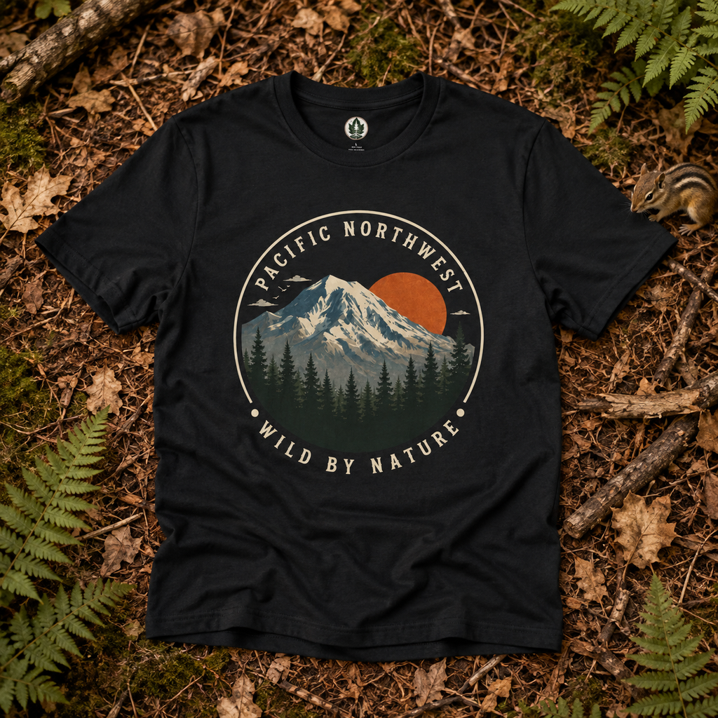 Pacific Northwest Mountain T‑Shirt — “Wild by Nature” Tee