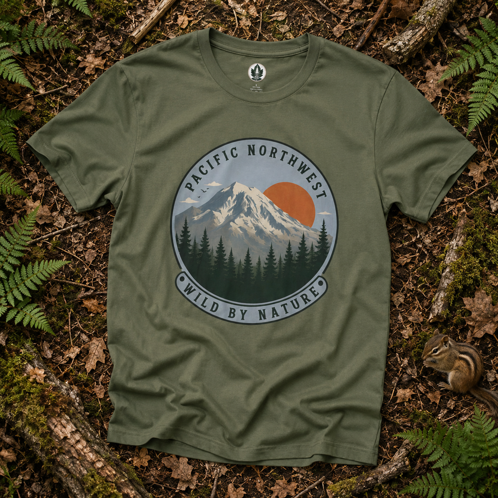 Pacific Northwest Mountain T‑Shirt — “Wild by Nature” Tee