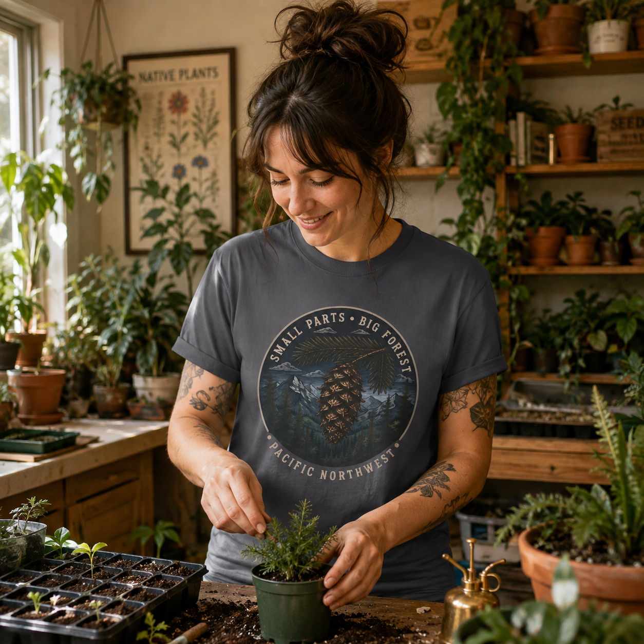 Pacific Northwest Tree T‑Shirt — “Small Parts - Big Forest” Tee