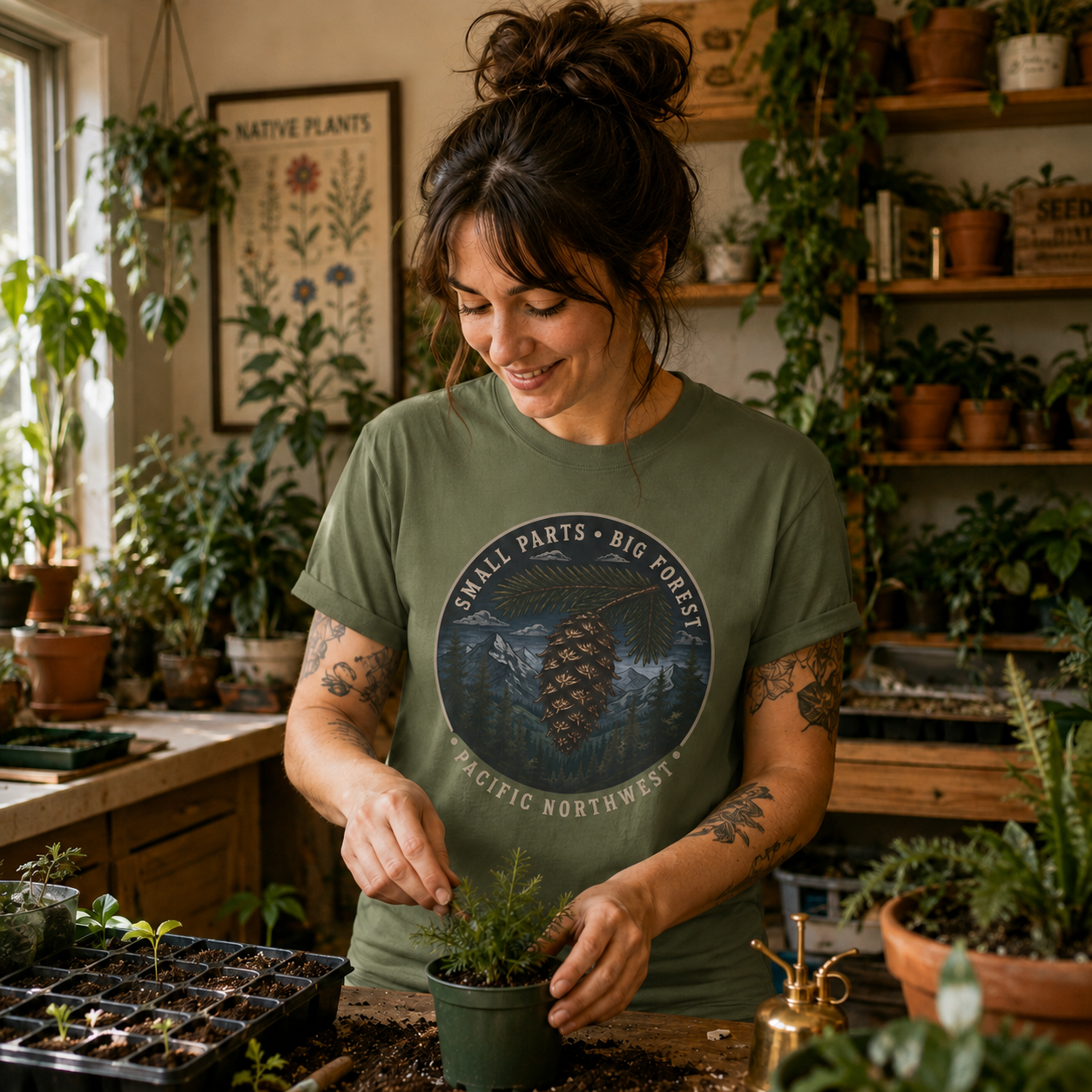 Pacific Northwest Tree T‑Shirt — “Small Parts - Big Forest” Tee