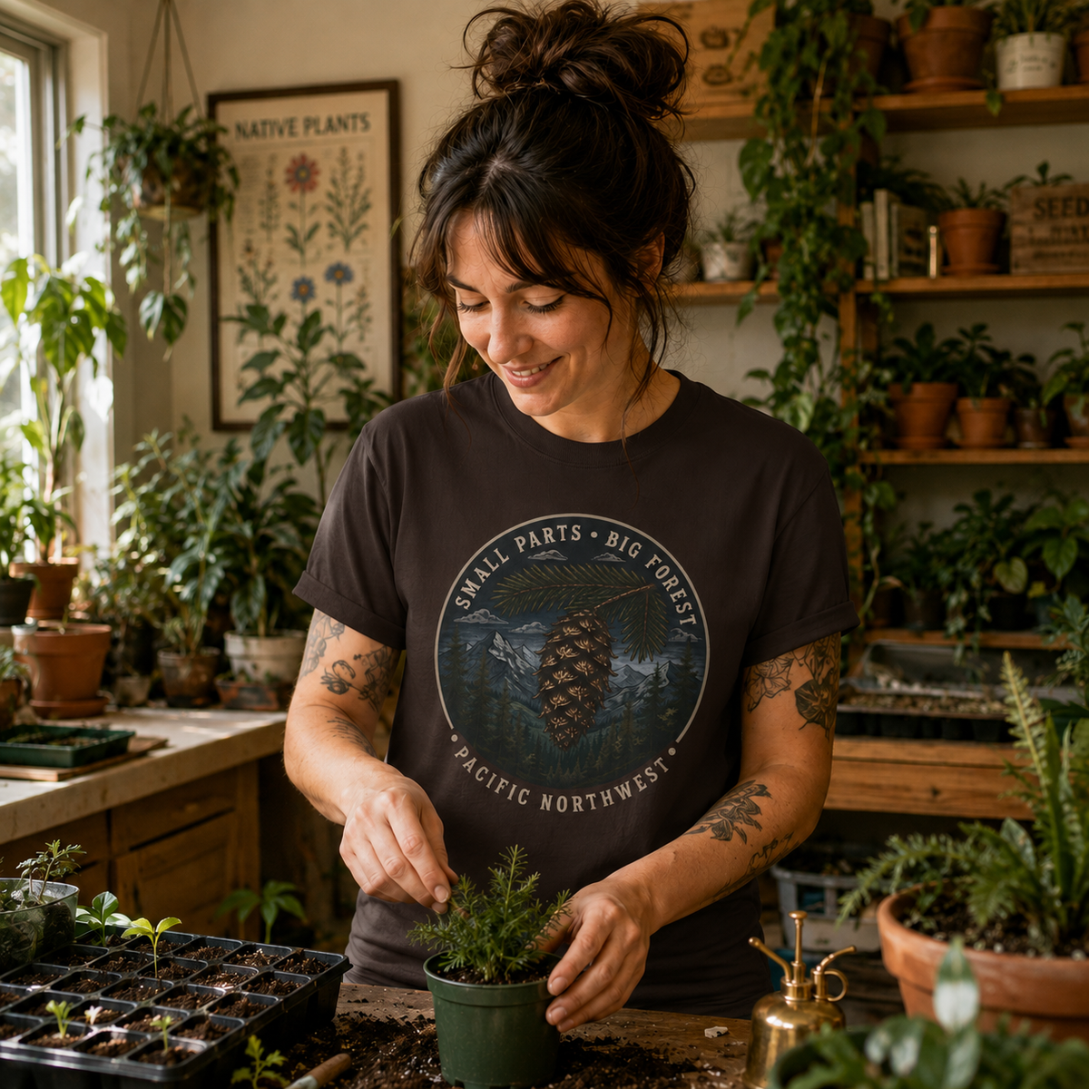 Pacific Northwest Tree T‑Shirt — “Small Parts - Big Forest” Tee