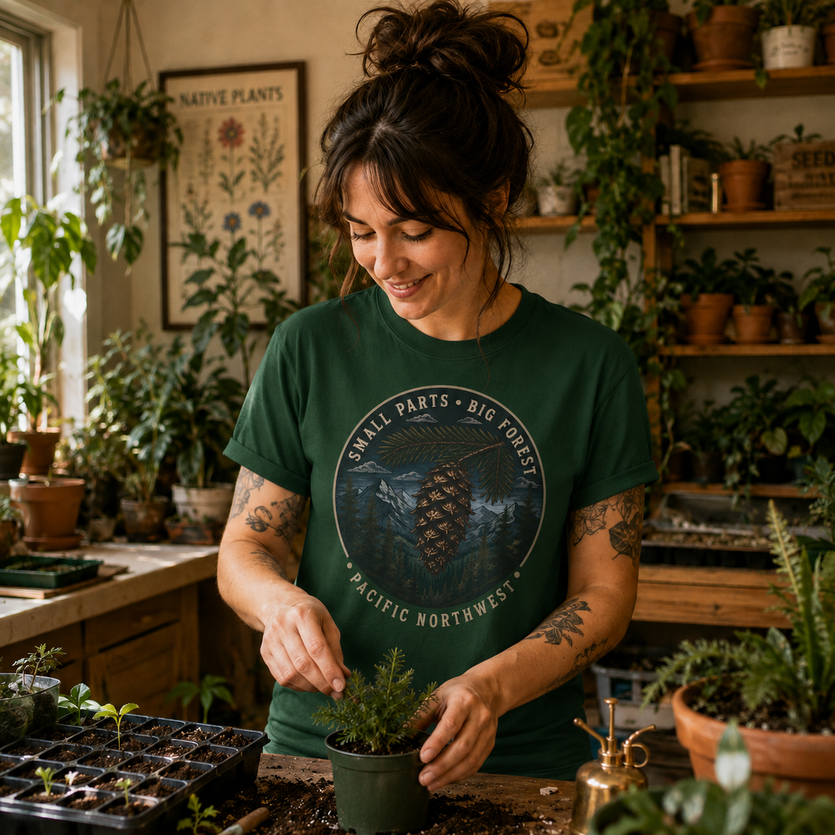 Pacific Northwest Tree T‑Shirt — “Small Parts - Big Forest” Tee