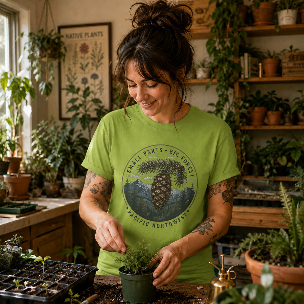 Pacific Northwest Tree T‑Shirt — “Small Parts - Big Forest” Tee