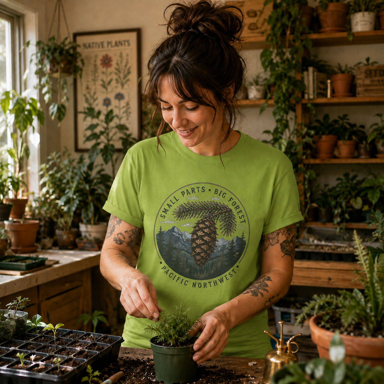 Pacific Northwest Tree T‑Shirt — “Small Parts - Big Forest” Tee
