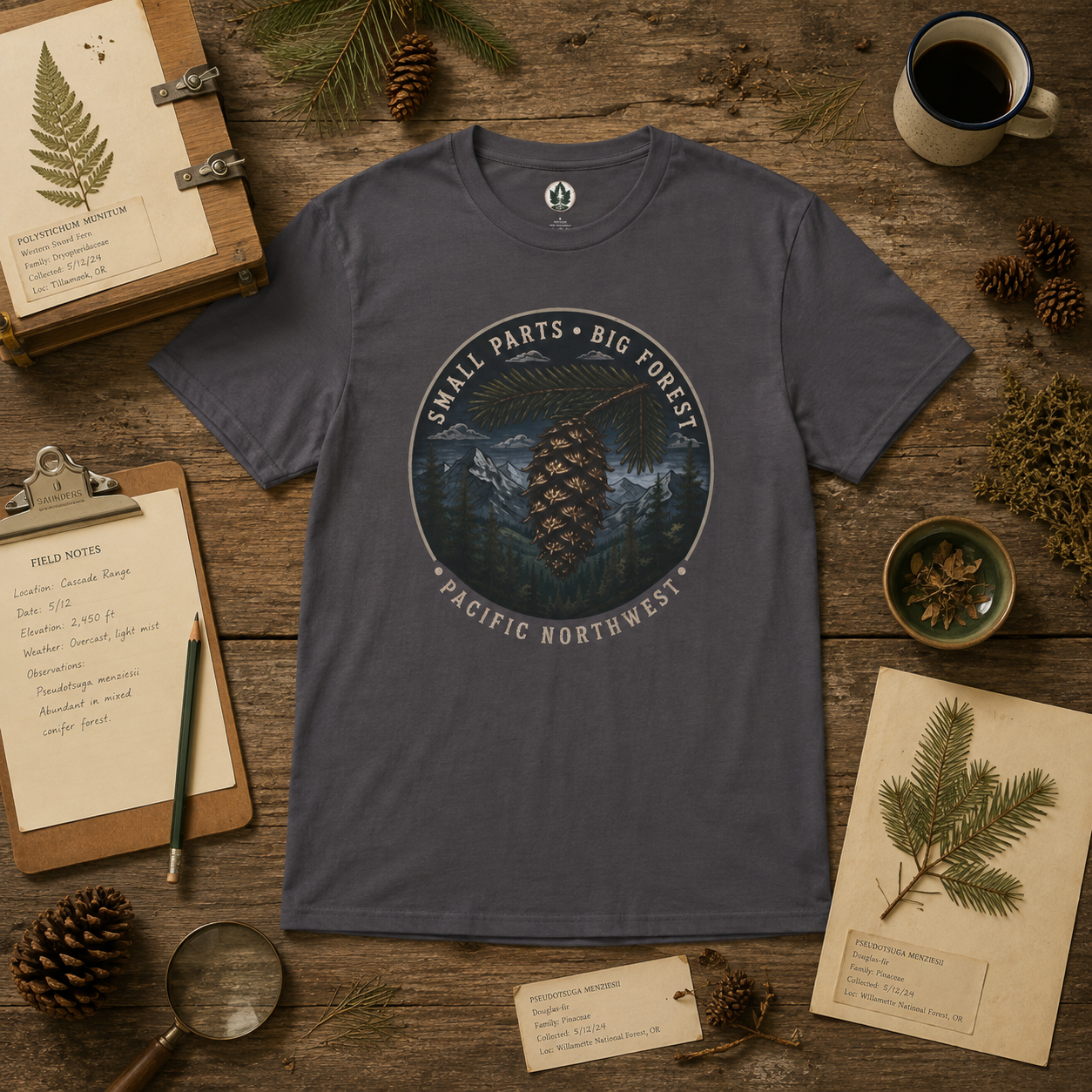 Pacific Northwest Tree T‑Shirt — “Small Parts - Big Forest” Tee