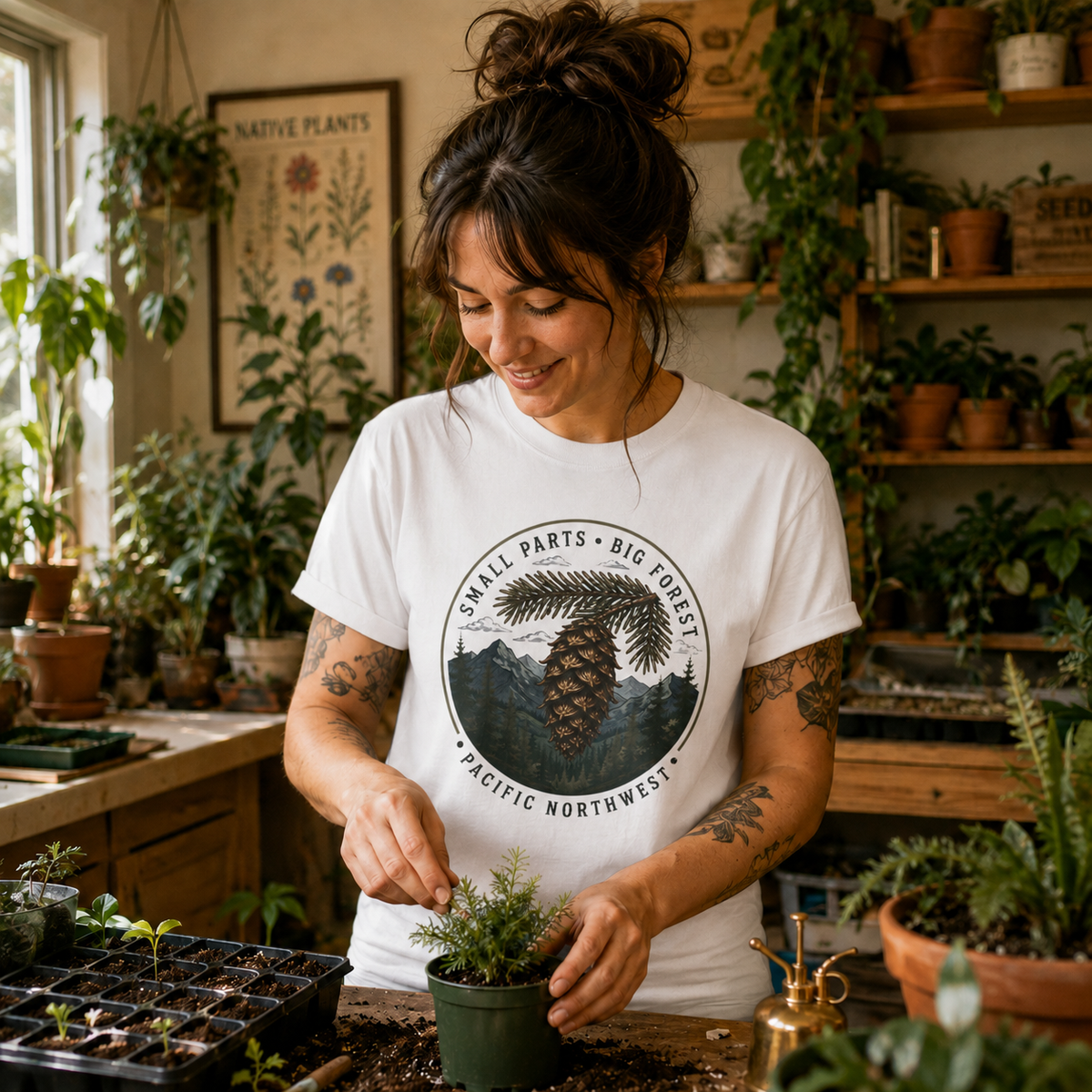 Pacific Northwest Tree T‑Shirt — “Small Parts - Big Forest” Tee