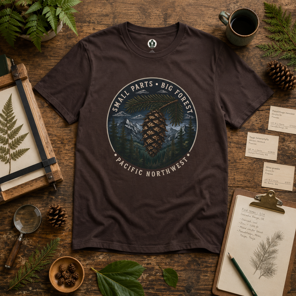 Pacific Northwest Tree T‑Shirt — “Small Parts - Big Forest” Tee