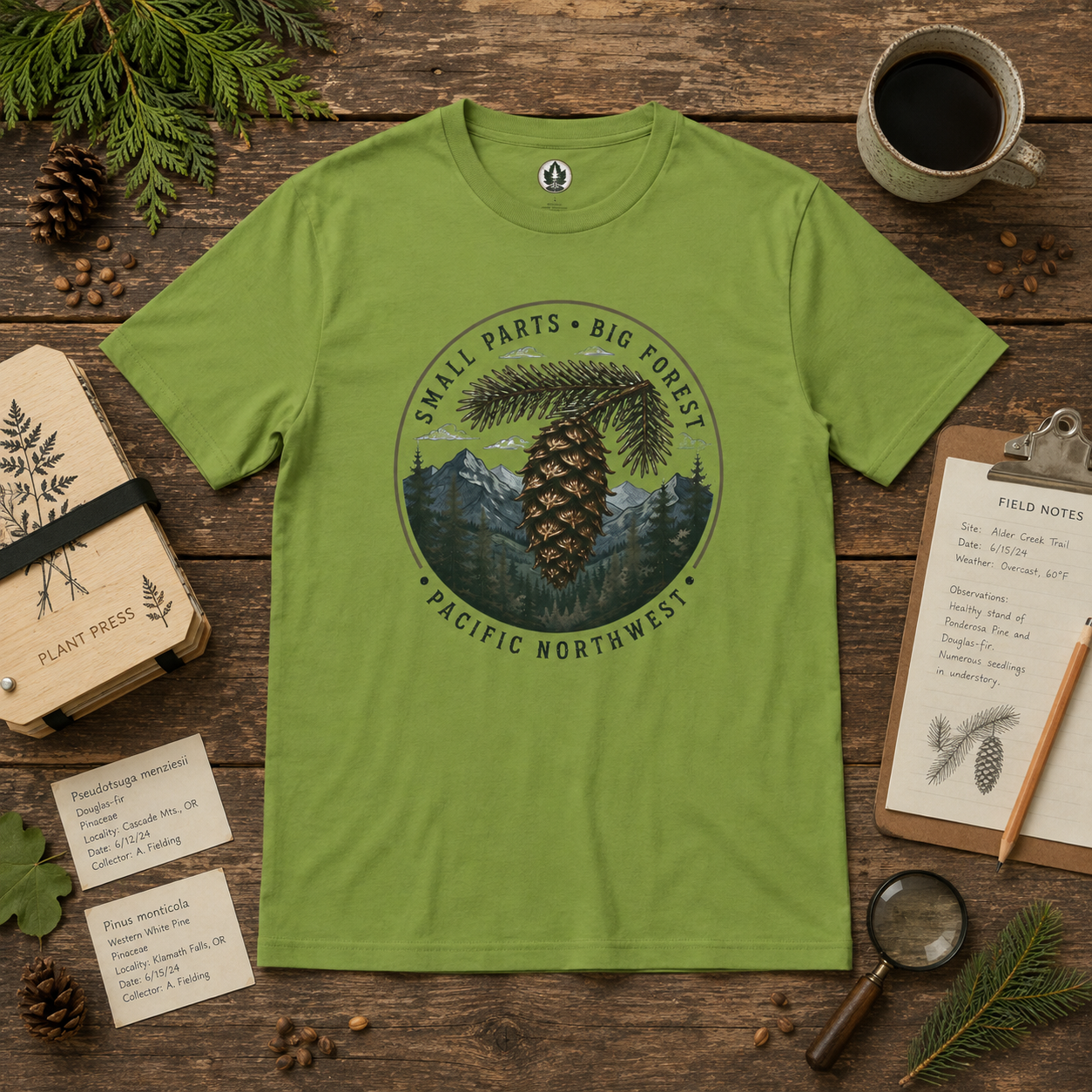 Pacific Northwest Tree T‑Shirt — “Small Parts - Big Forest” Tee