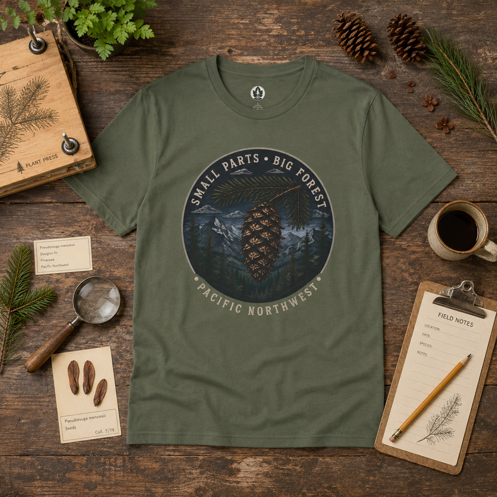 Pacific Northwest Tree T‑Shirt — “Small Parts - Big Forest” Tee