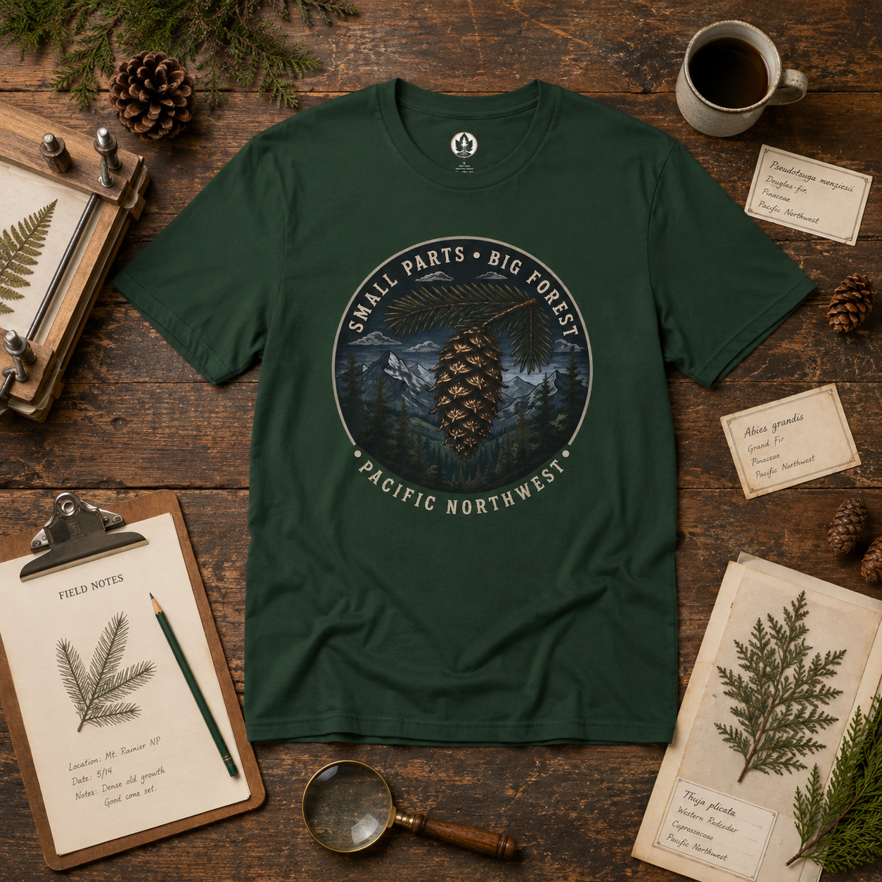 Pacific Northwest Tree T‑Shirt — “Small Parts - Big Forest” Tee