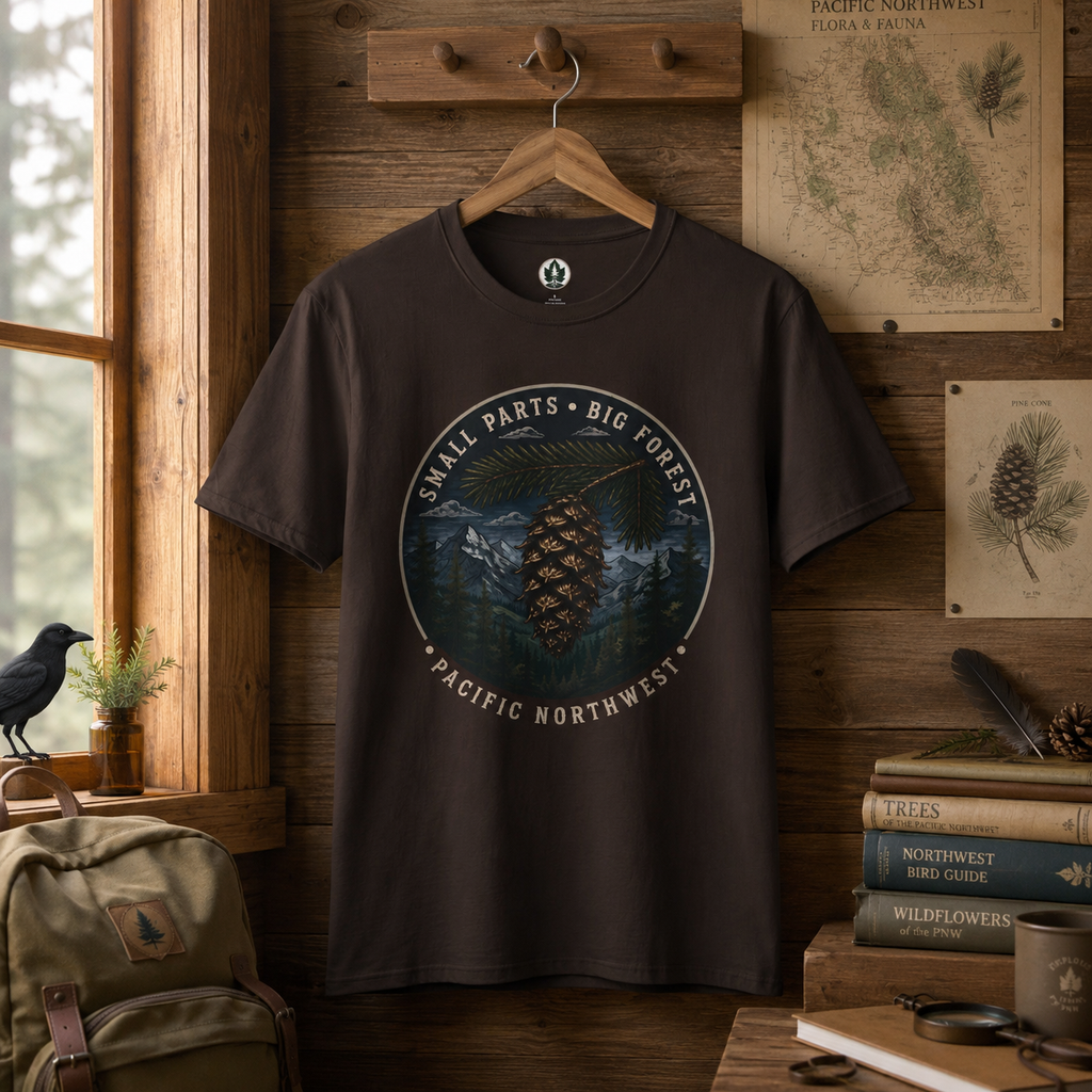 Pacific Northwest Tree T‑Shirt — “Small Parts - Big Forest” Tee