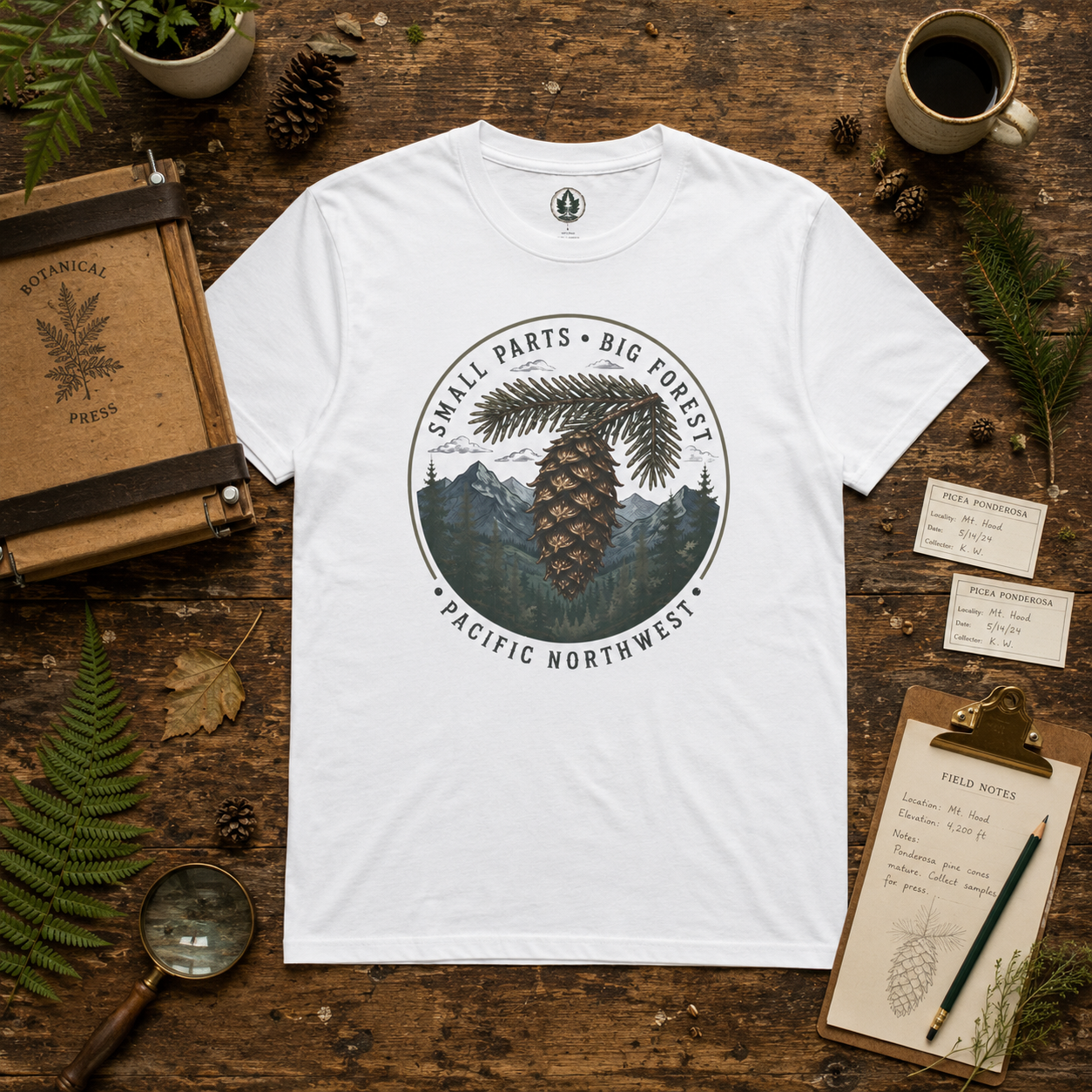 Pacific Northwest Tree T‑Shirt — “Small Parts - Big Forest” Tee