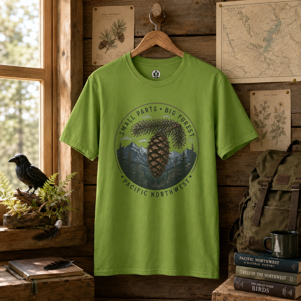 Pacific Northwest Tree T‑Shirt — “Small Parts - Big Forest” Tee