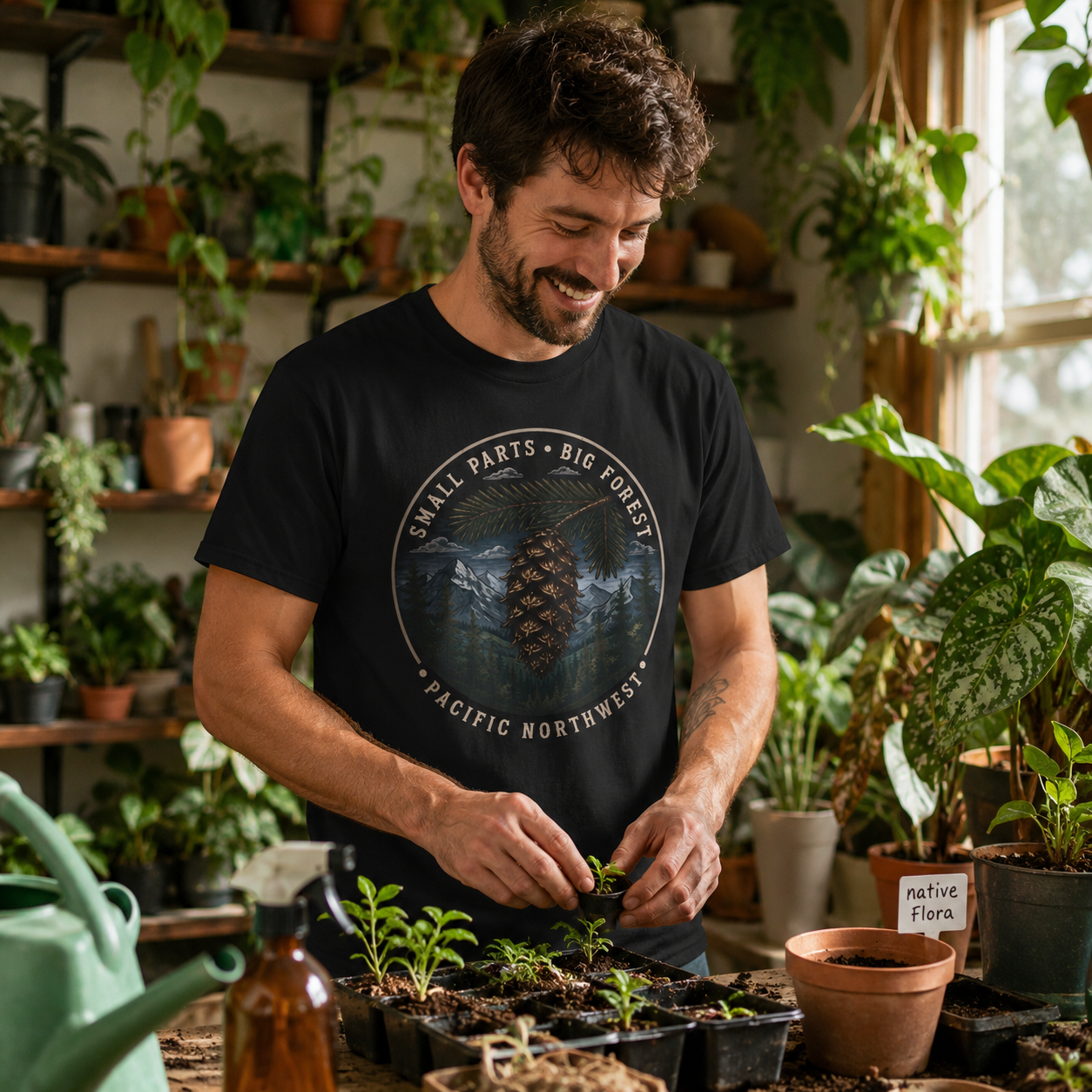 Pacific Northwest Tree T‑Shirt — “Small Parts - Big Forest” Tee