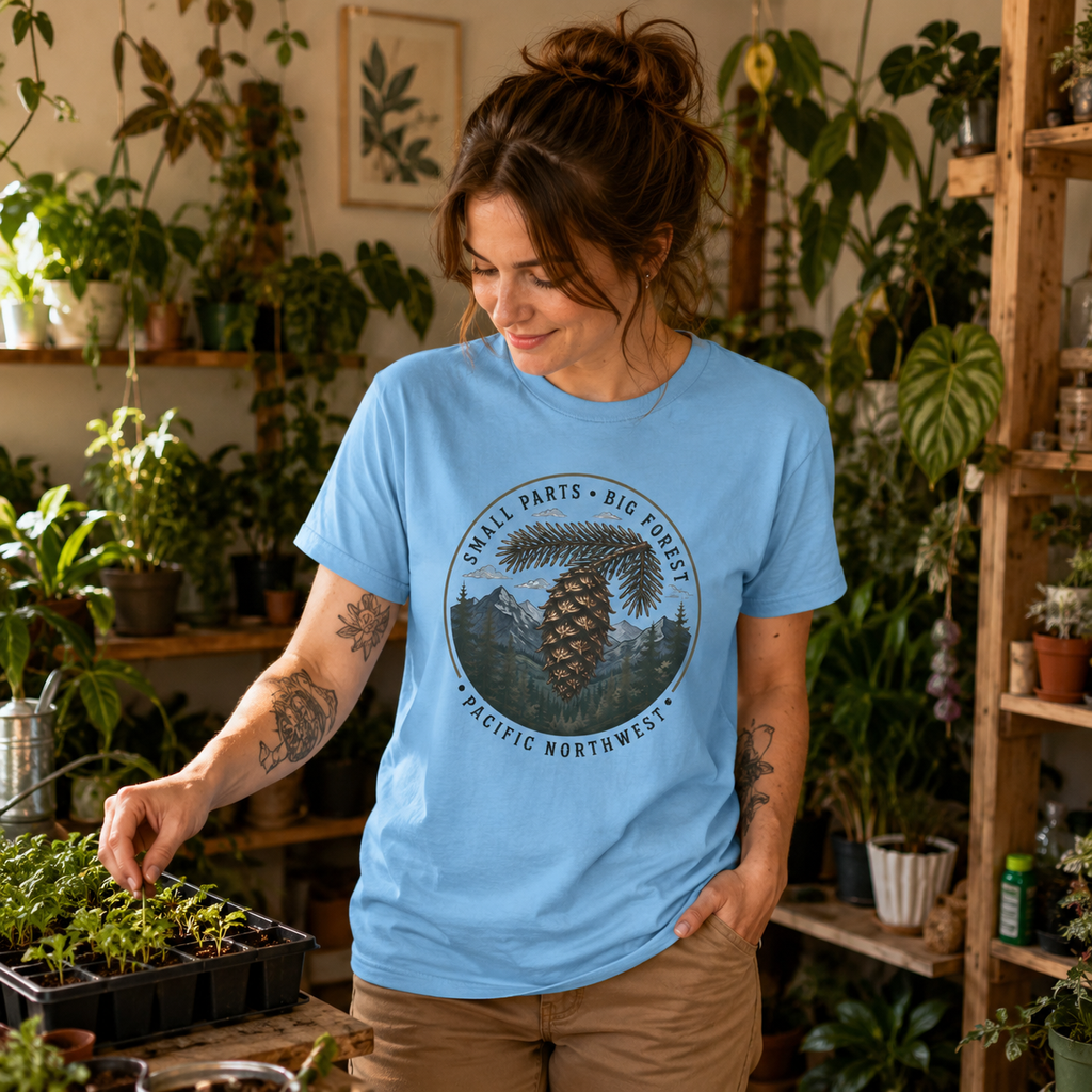 Pacific Northwest Tree T‑Shirt — “Small Parts - Big Forest” Tee