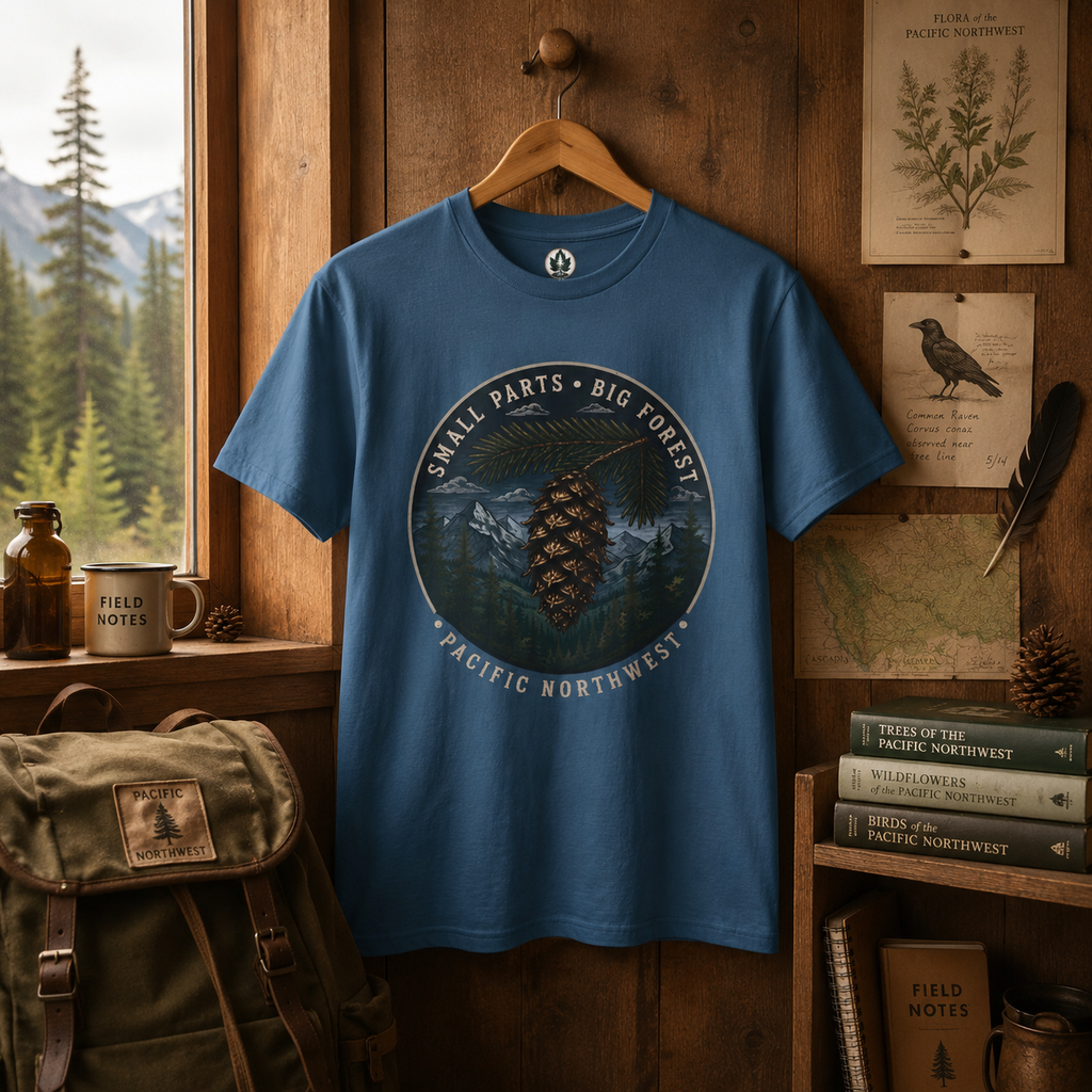 Pacific Northwest Tree T‑Shirt — “Small Parts - Big Forest” Tee