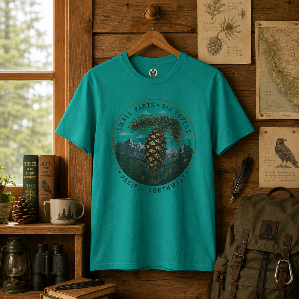 Pacific Northwest Tree T‑Shirt — “Small Parts - Big Forest” Tee