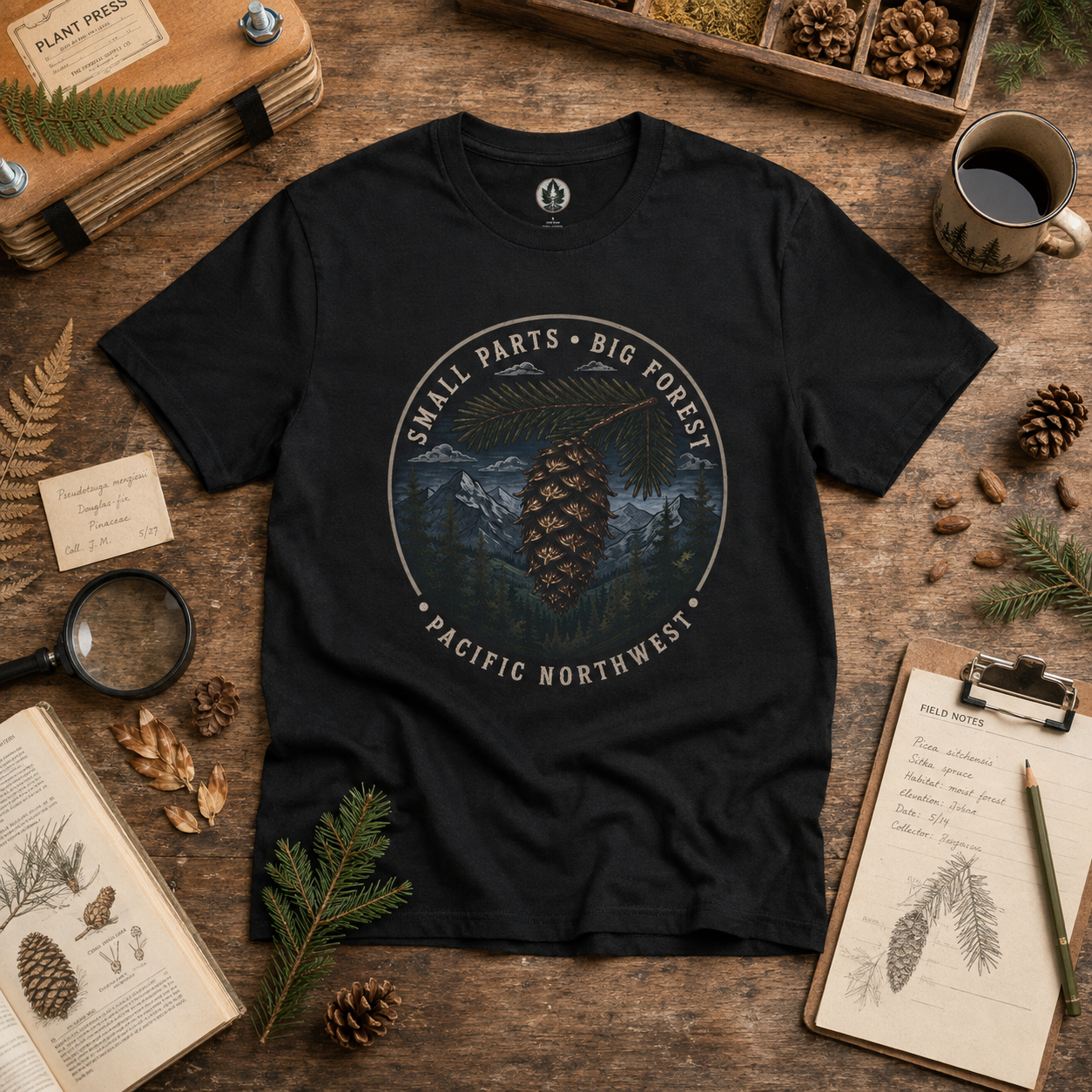 Pacific Northwest Tree T‑Shirt — “Small Parts - Big Forest” Tee