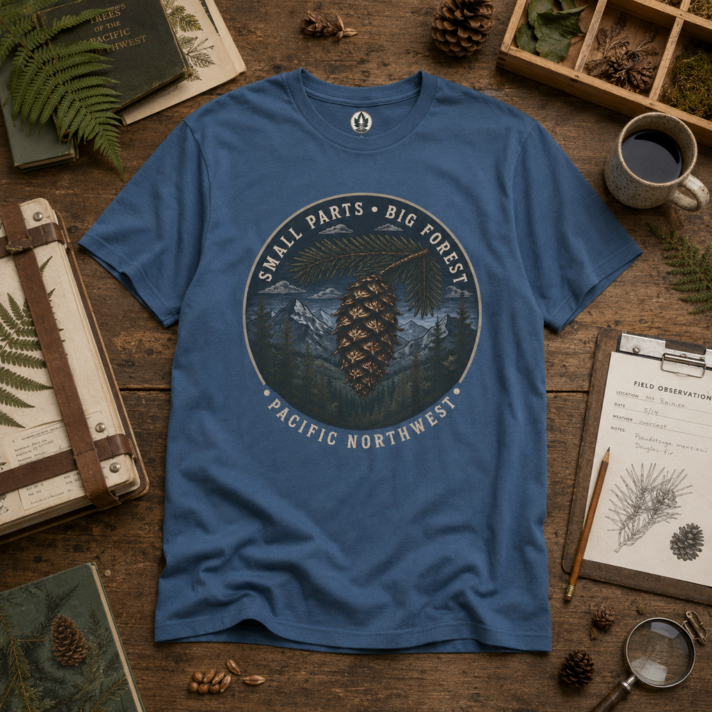 Pacific Northwest Tree T‑Shirt — “Small Parts - Big Forest” Tee