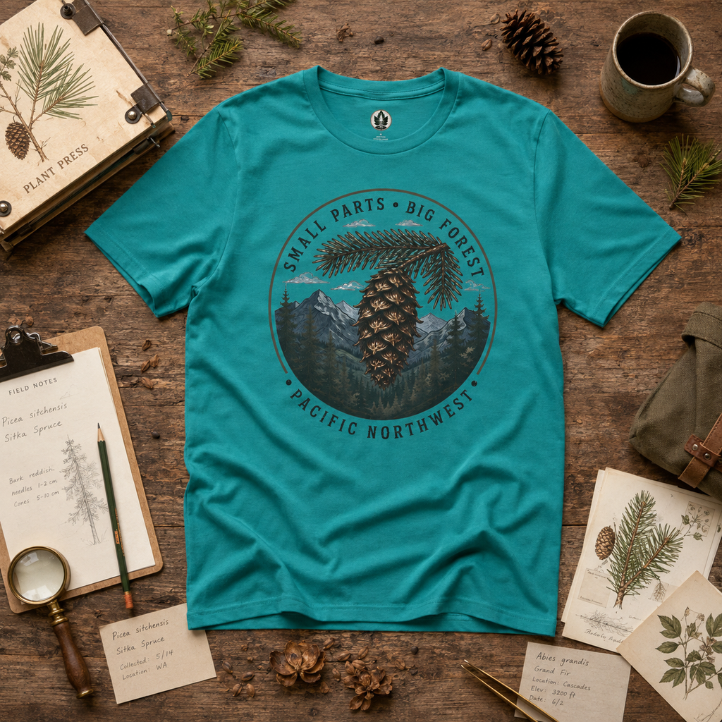 Pacific Northwest Tree T‑Shirt — “Small Parts - Big Forest” Tee