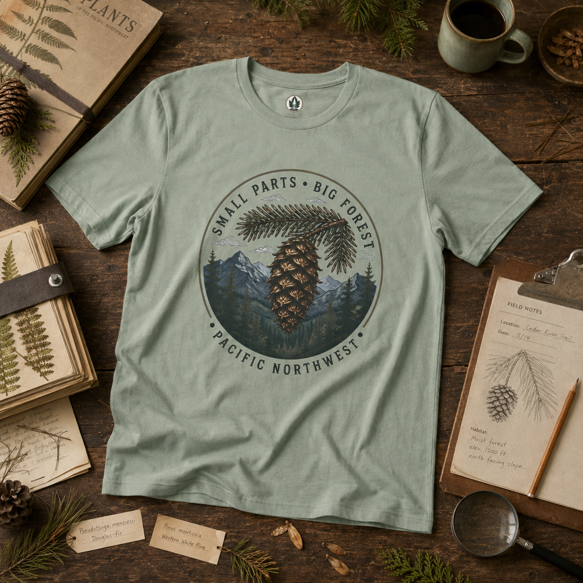 Pacific Northwest Tree T‑Shirt — “Small Parts - Big Forest” Tee