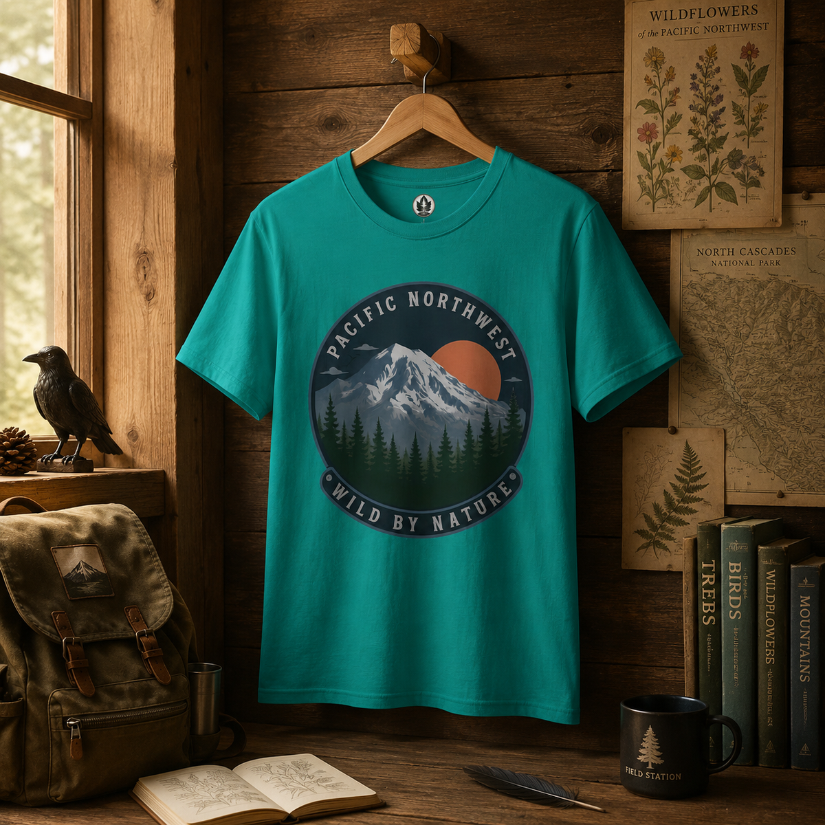 Pacific Northwest Mountain T‑Shirt — “Wild by Nature” Tee