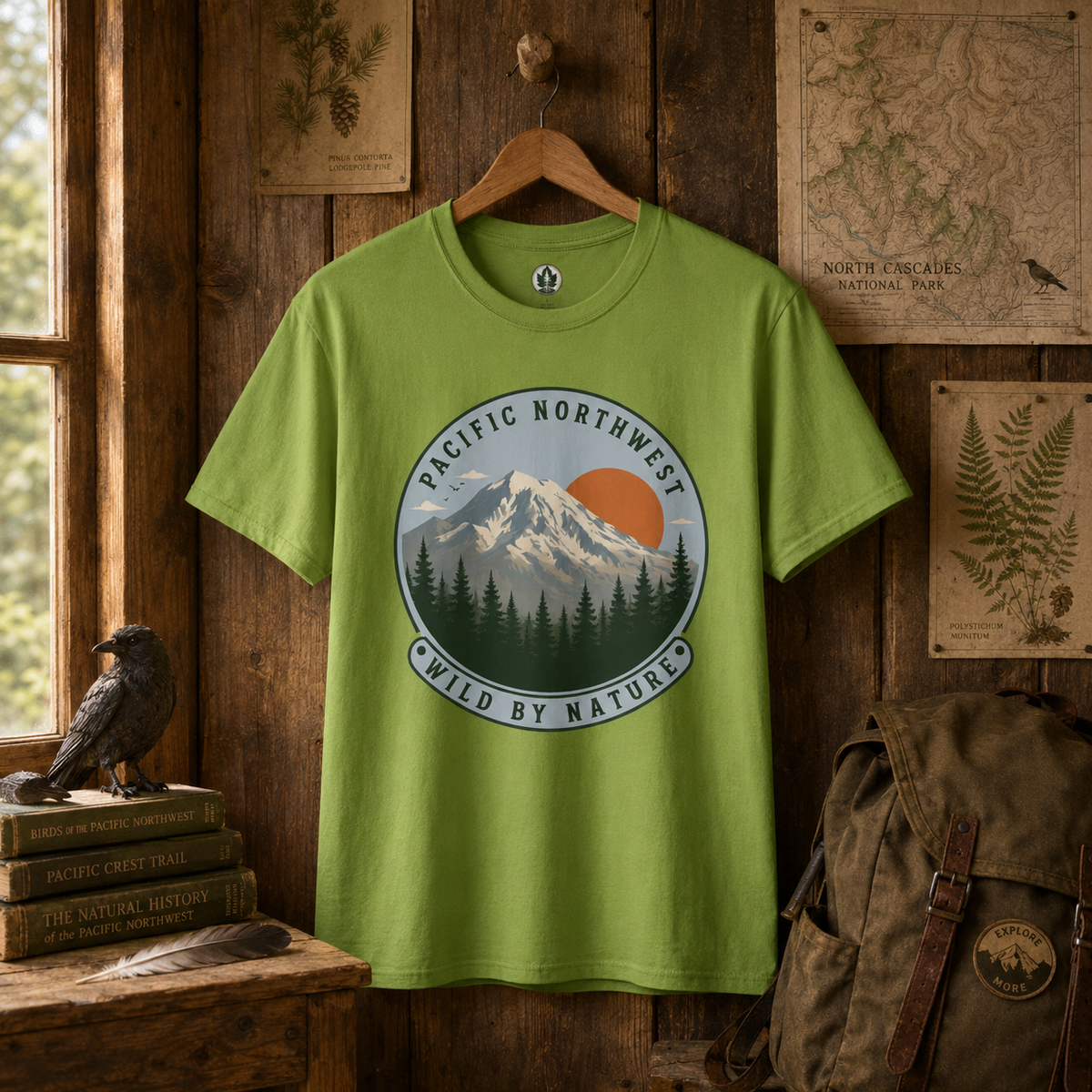 Pacific Northwest Mountain T‑Shirt — “Wild by Nature” Tee