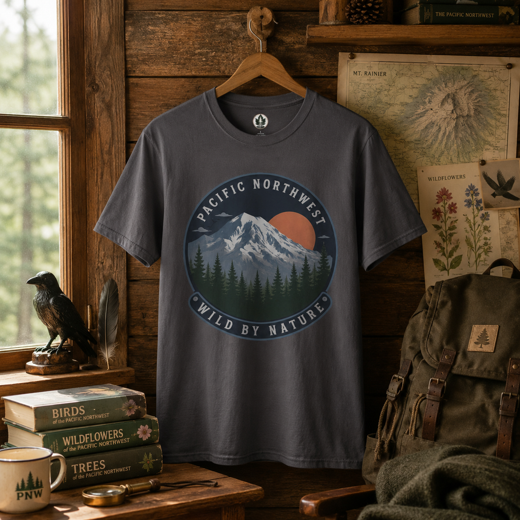 Pacific Northwest Mountain T‑Shirt — “Wild by Nature” Tee
