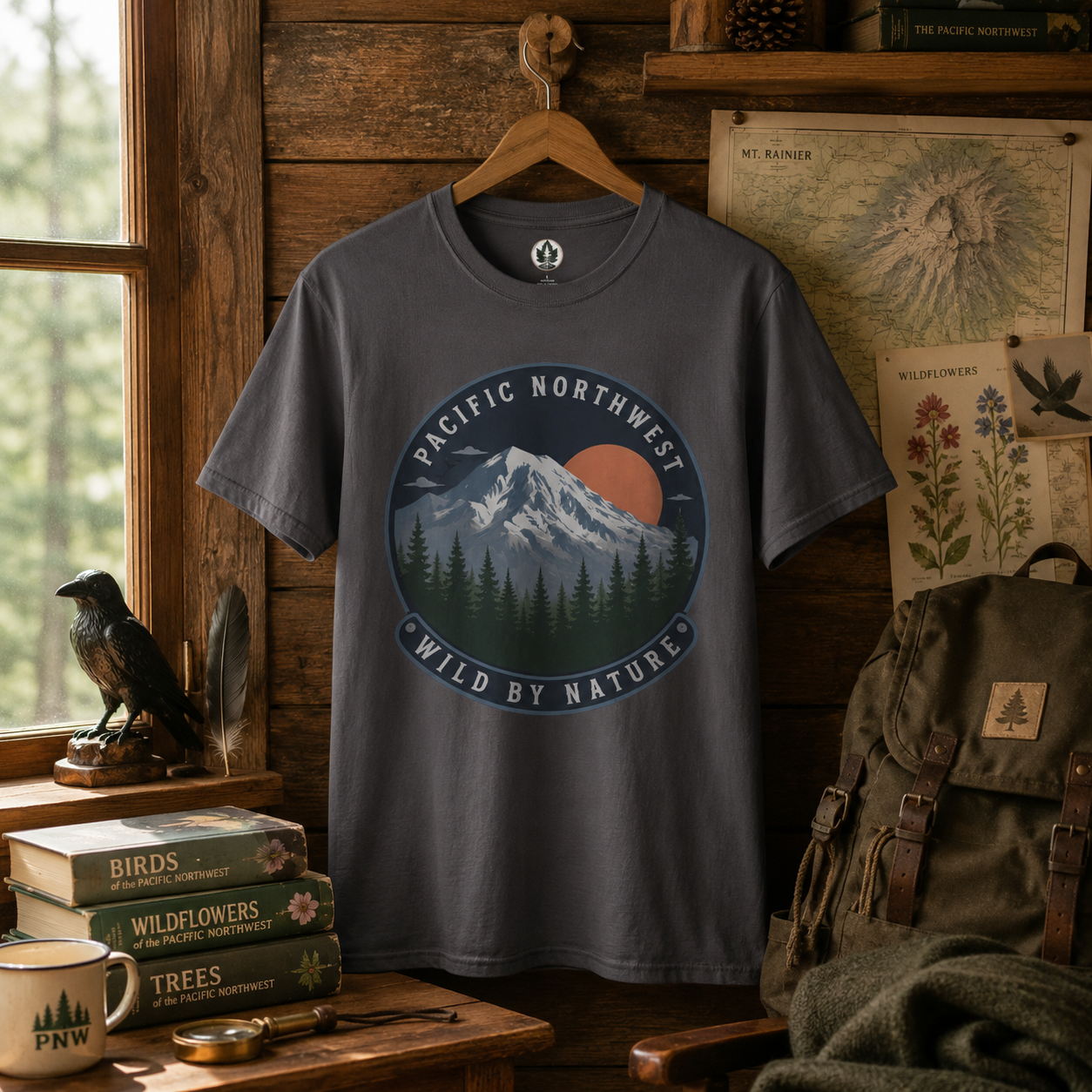 Pacific Northwest Mountain T‑Shirt — “Wild by Nature” Tee