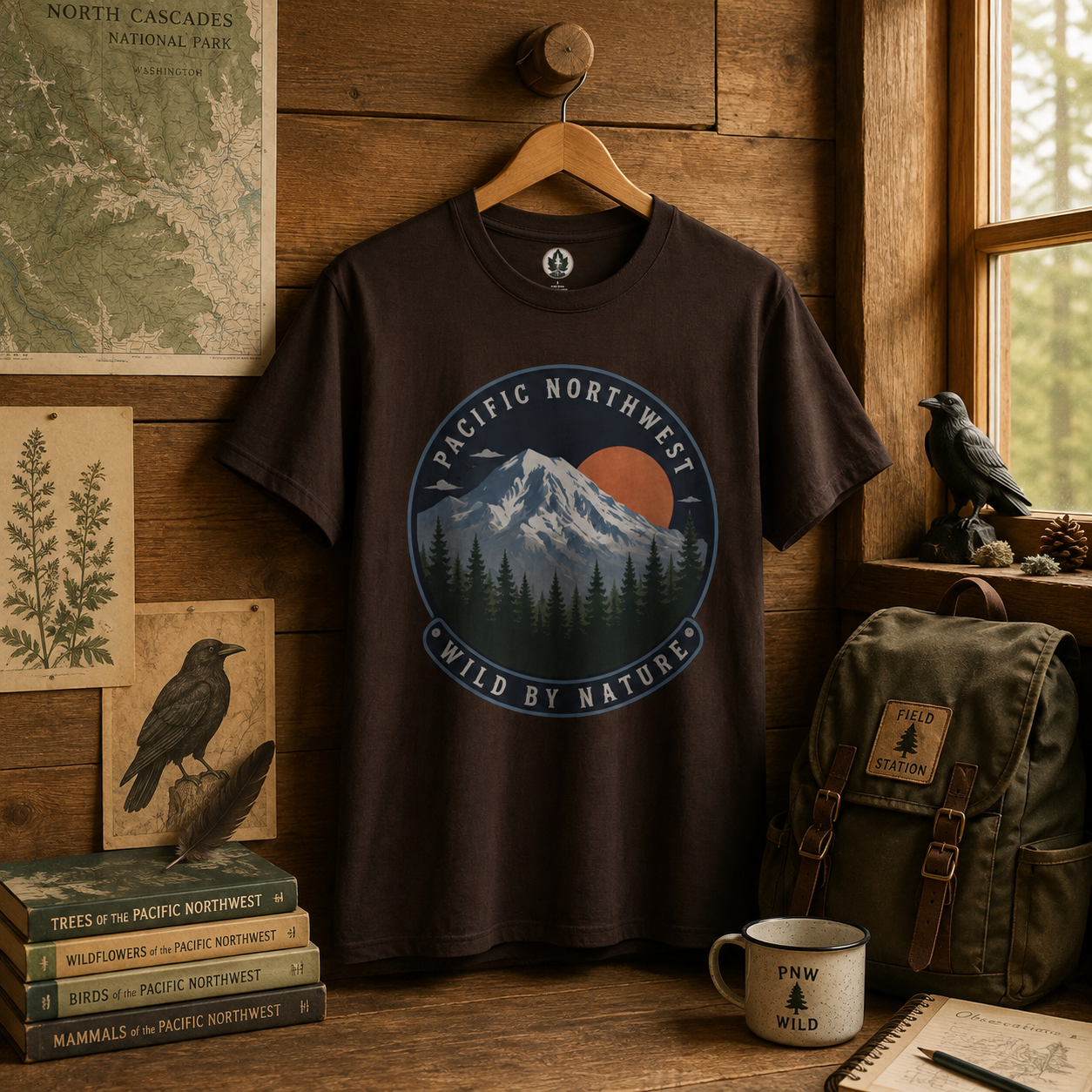 Pacific Northwest Mountain T‑Shirt — “Wild by Nature” Tee