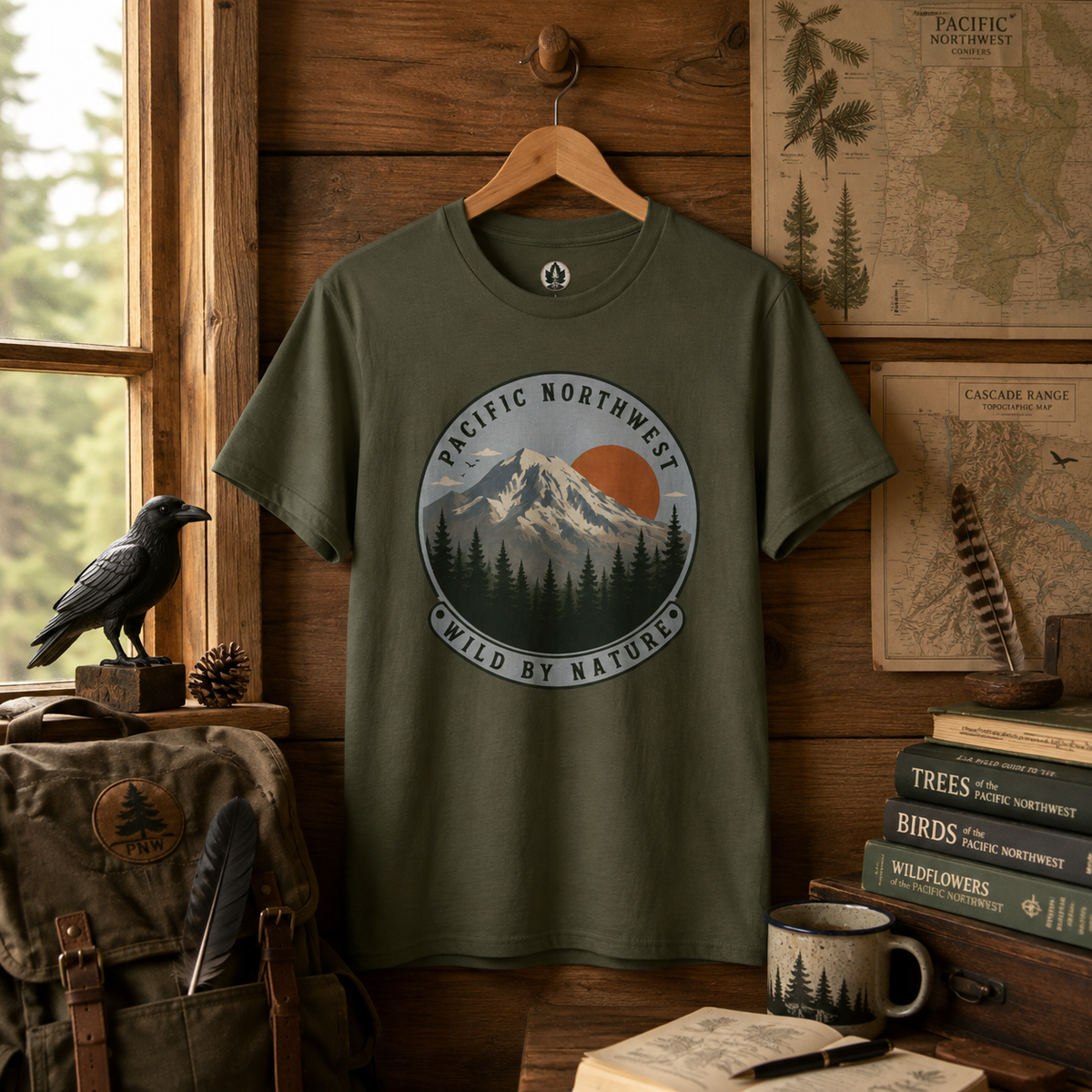 Pacific Northwest Mountain T‑Shirt — “Wild by Nature” Tee