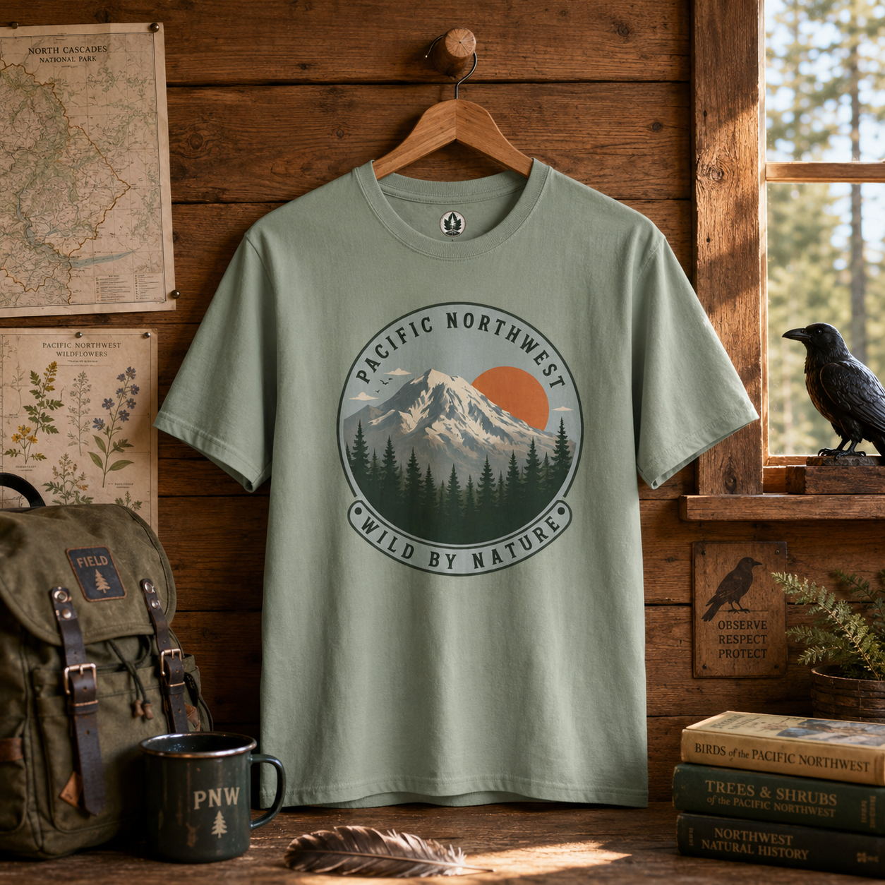 Pacific Northwest Mountain T‑Shirt — “Wild by Nature” Tee
