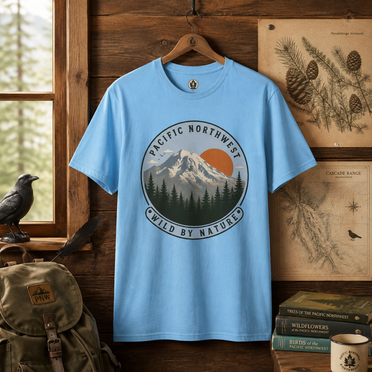 Pacific Northwest Mountain T‑Shirt — “Wild by Nature” Tee