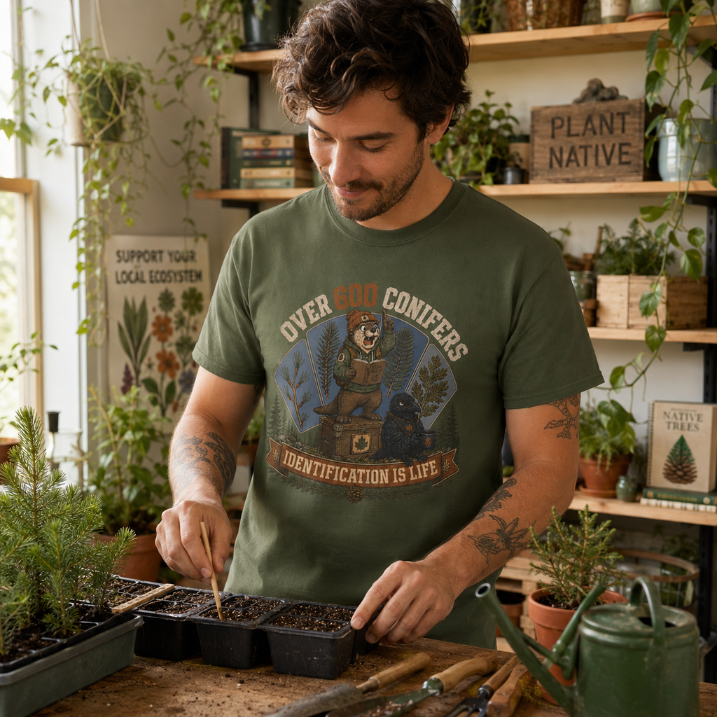 Over 600 Conifers, Identification is Life T‑Shirt