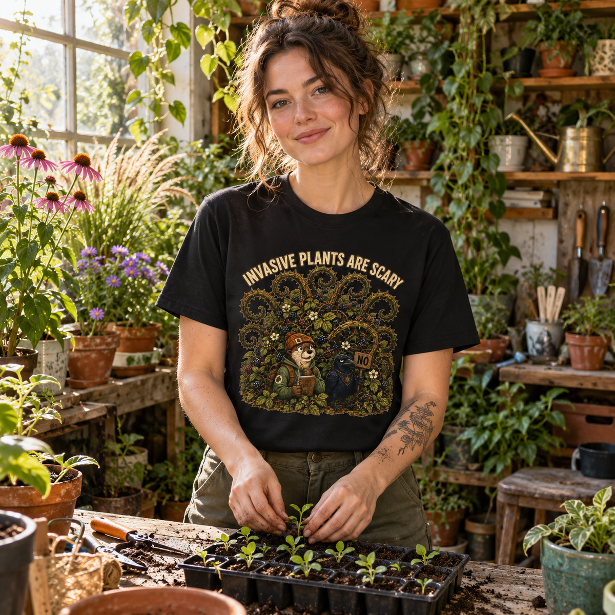 Invasive Plants are Scary Otto and Echo T‑Shirt