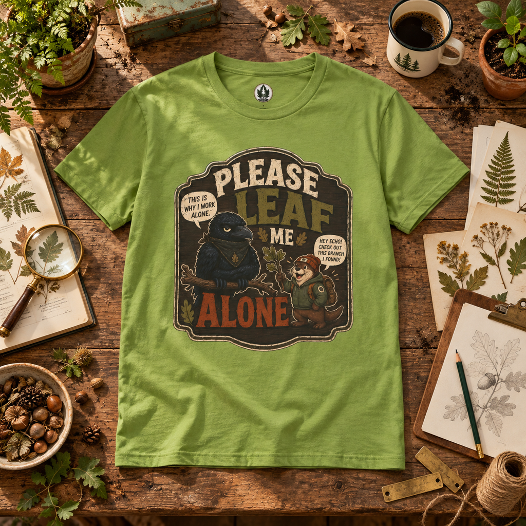 Please Leaf Me Alone (This is Why I Work Alone) Version 3 T‑Shirt