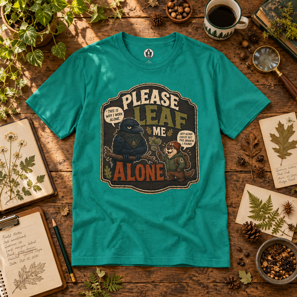Please Leaf Me Alone (This is Why I Work Alone) Version 3 T‑Shirt