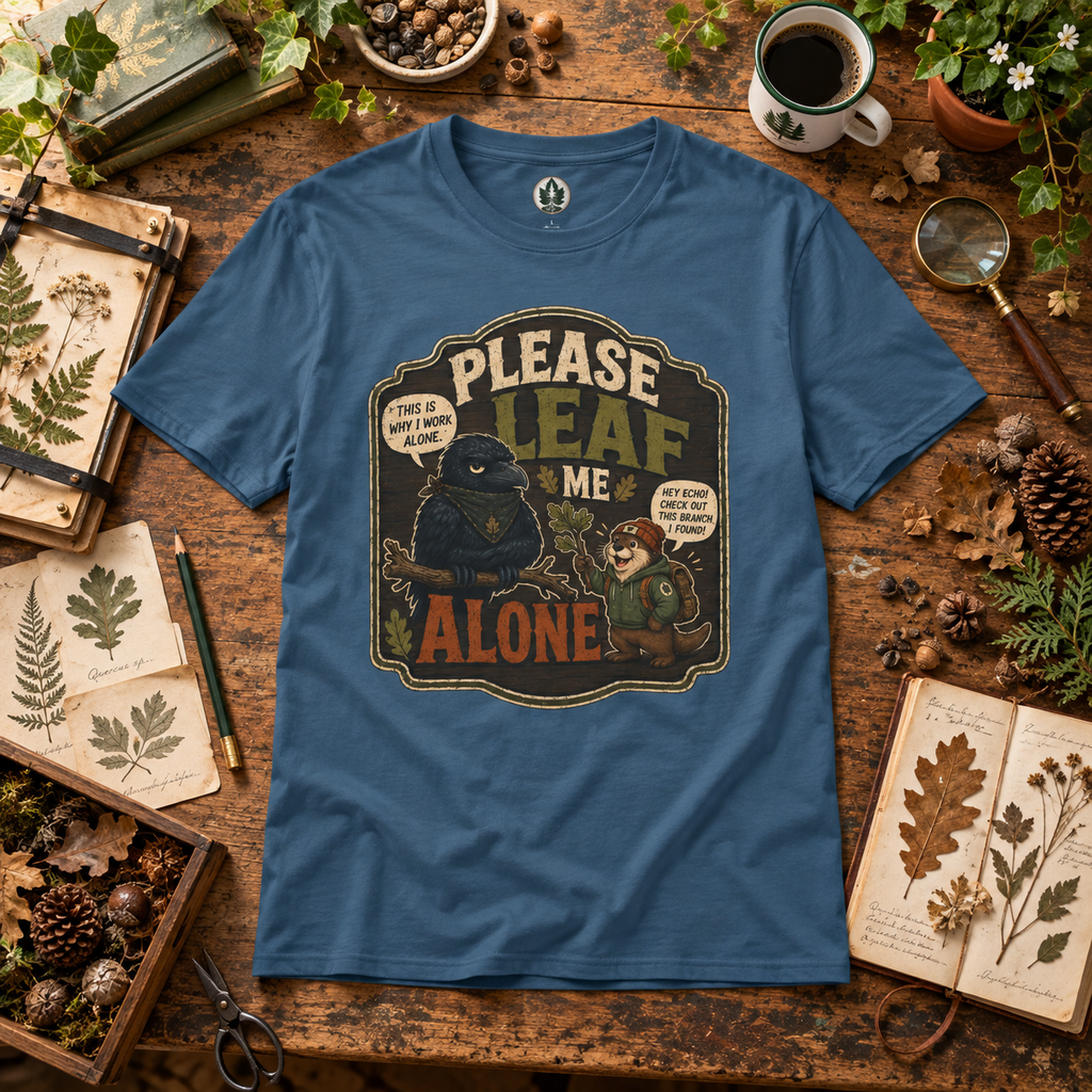 Please Leaf Me Alone (This is Why I Work Alone) Version 3 T‑Shirt