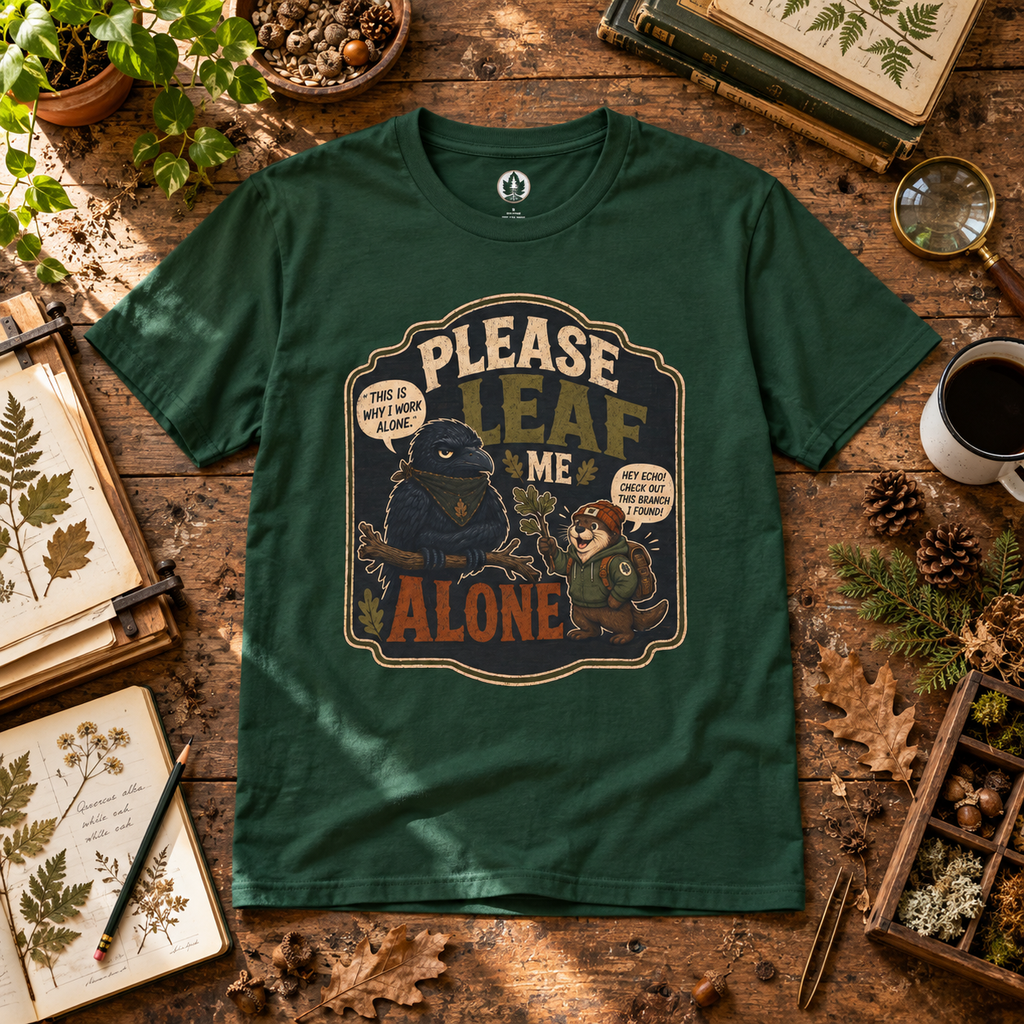Please Leaf Me Alone (This is Why I Work Alone) Version 3 T‑Shirt