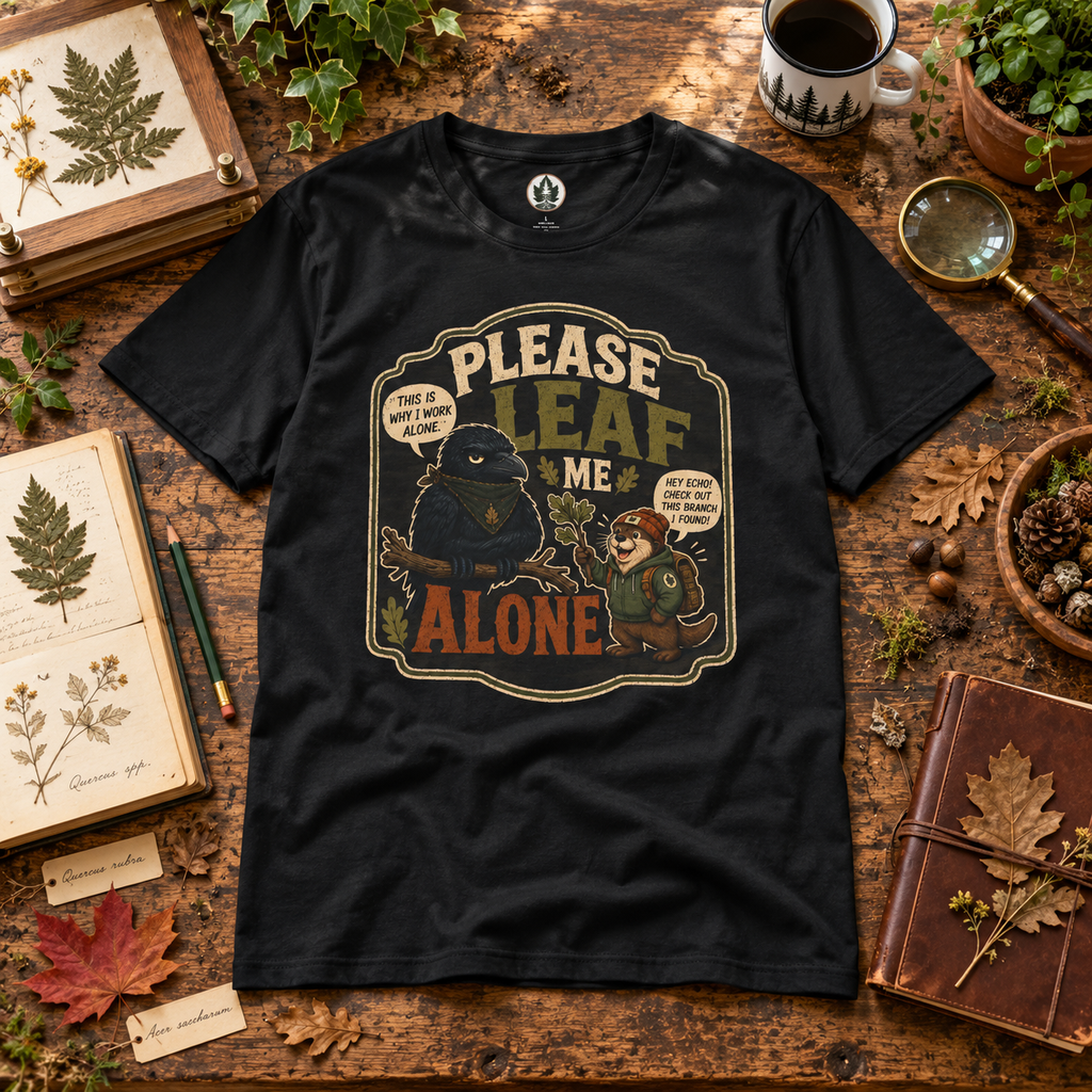 Please Leaf Me Alone (This is Why I Work Alone) Version 3 T‑Shirt